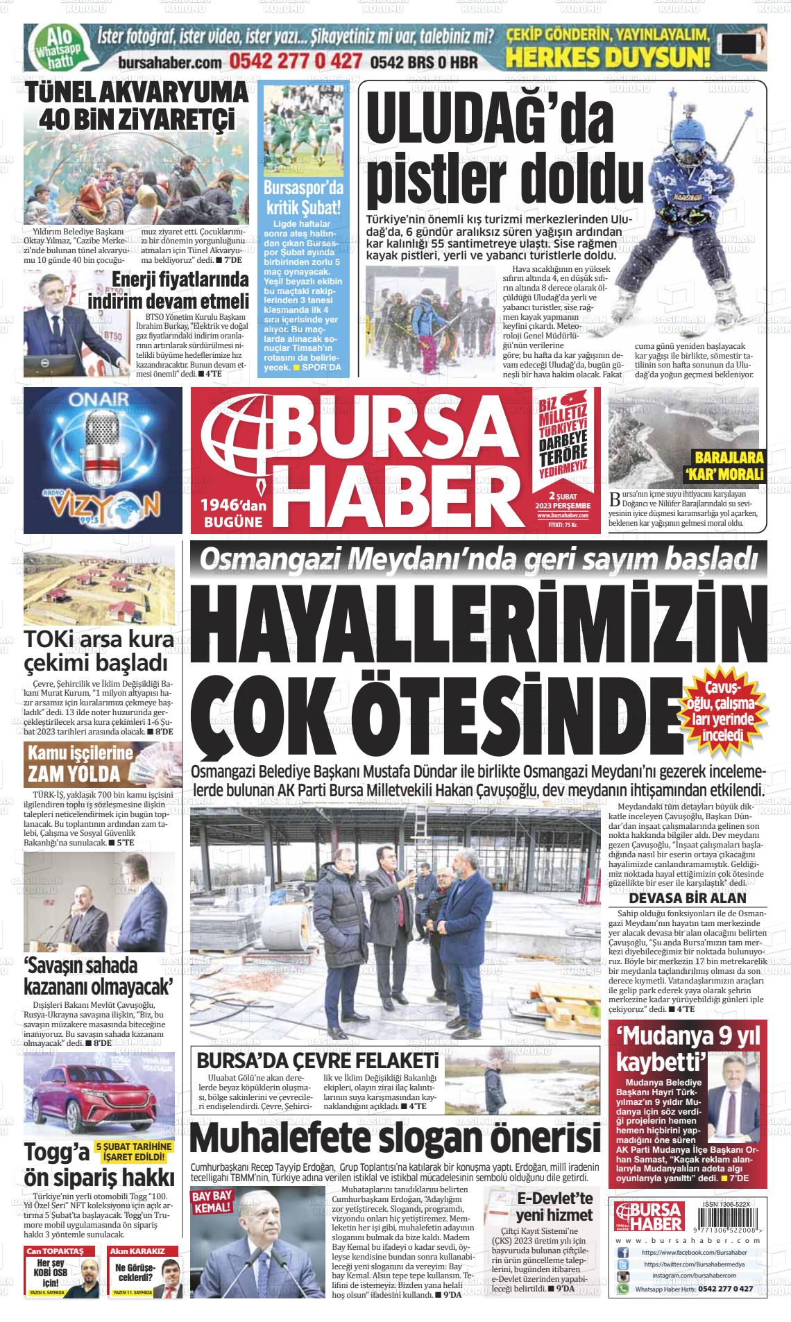 02 Şubat 2023 Bursa Haber Gazete Manşeti