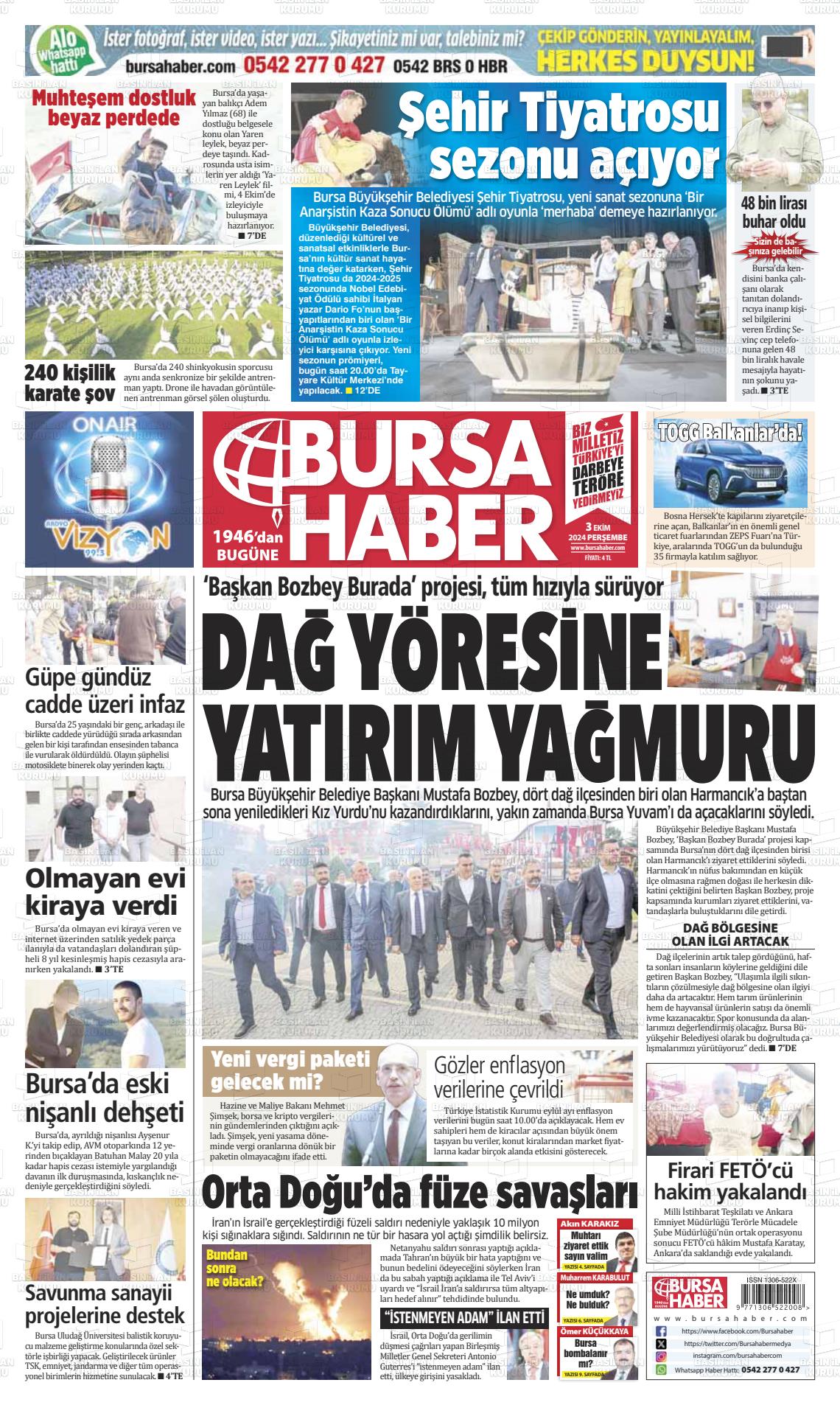 03 Ekim 2024 Bursa Haber Gazete Manşeti