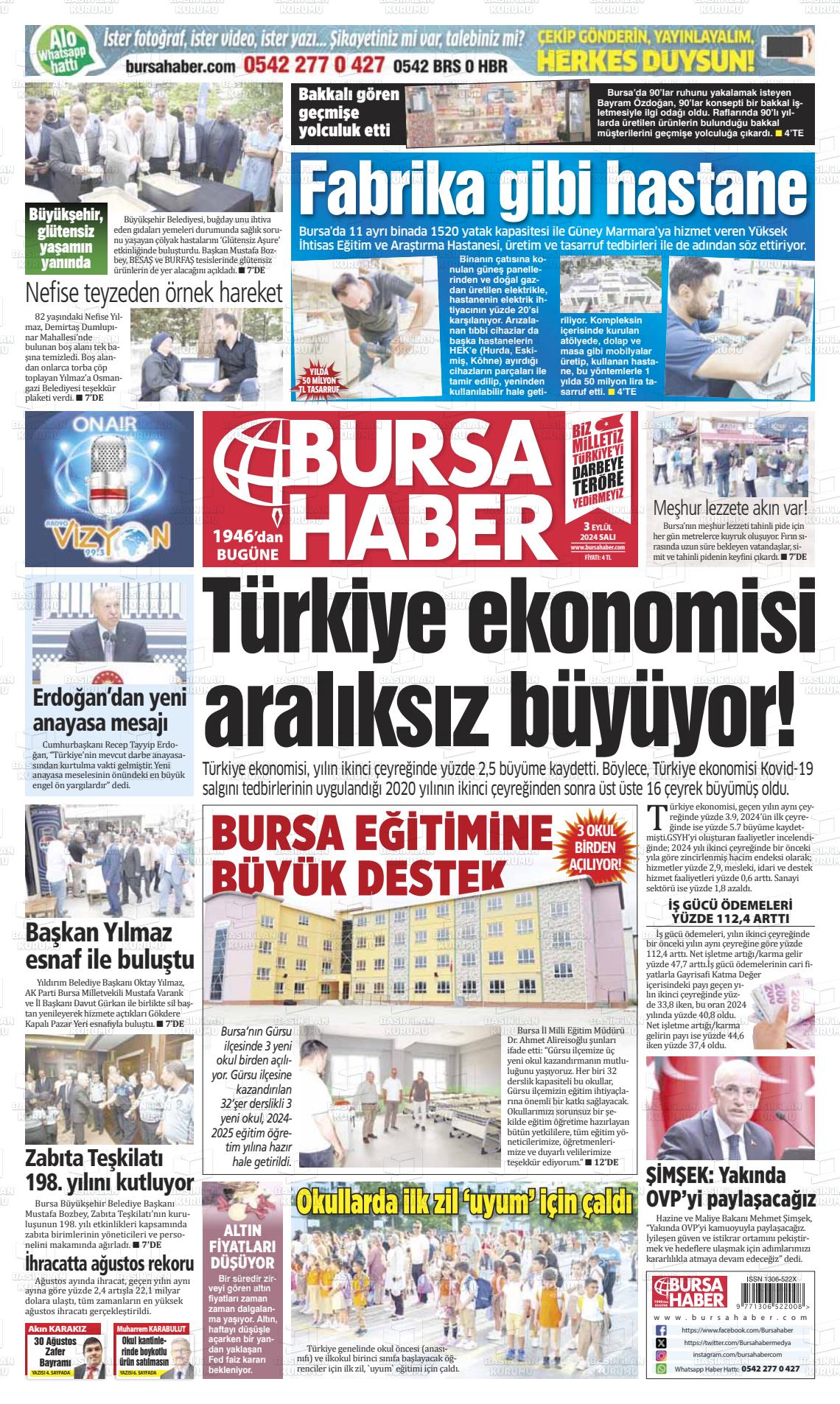 03 Eylül 2024 Bursa Haber Gazete Manşeti