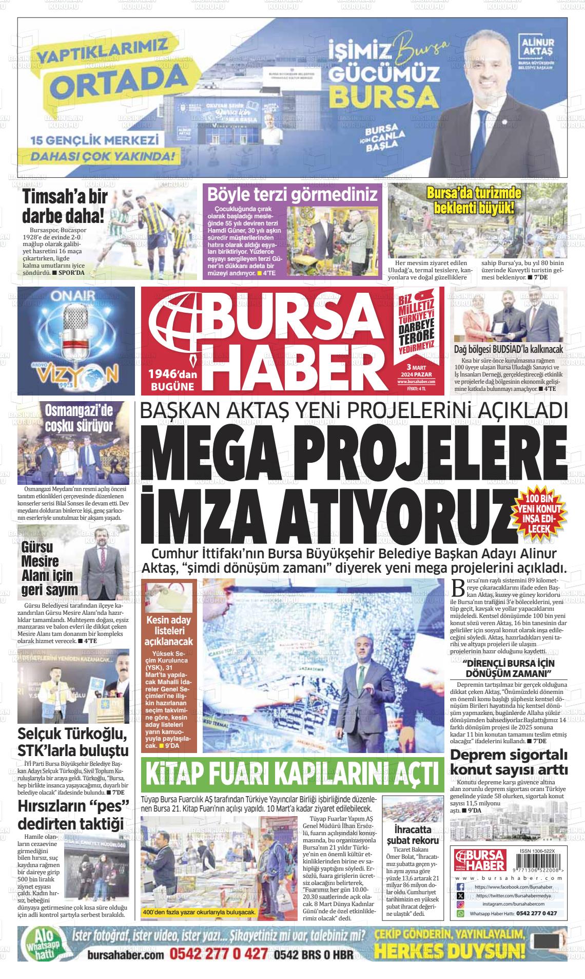 03 Mart 2024 Bursa Haber Gazete Manşeti