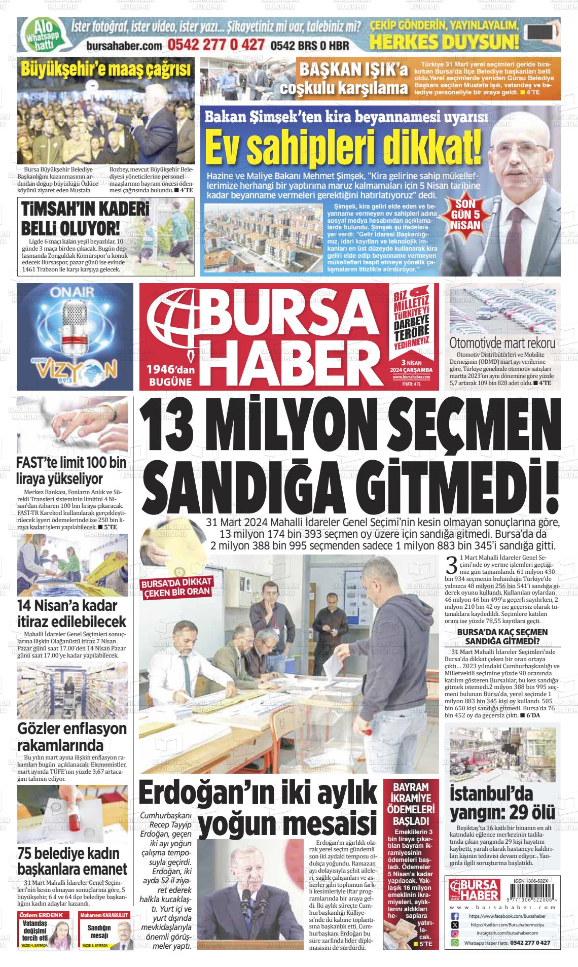 03 Nisan 2024 Bursa Haber Gazete Manşeti