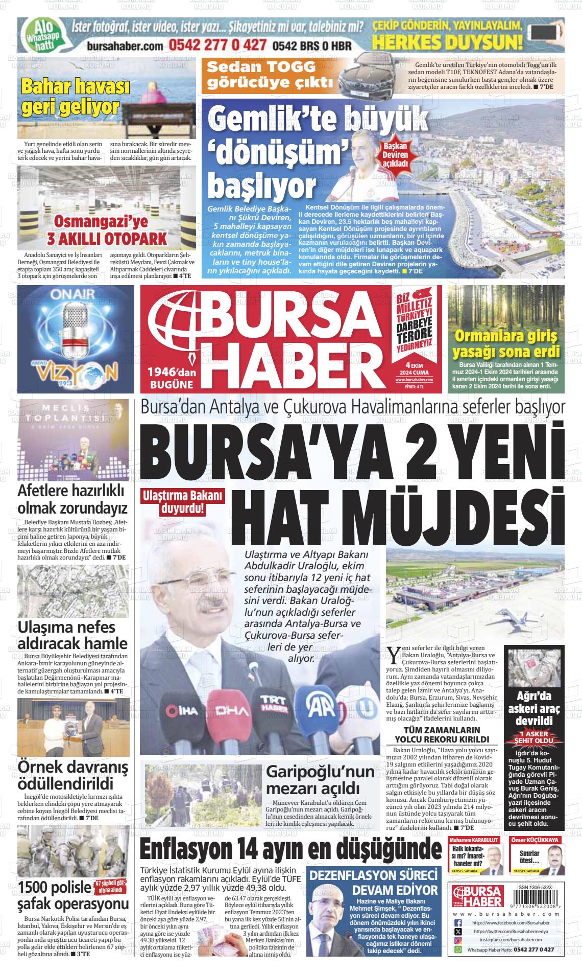 04 Ekim 2024 Bursa Haber Gazete Manşeti