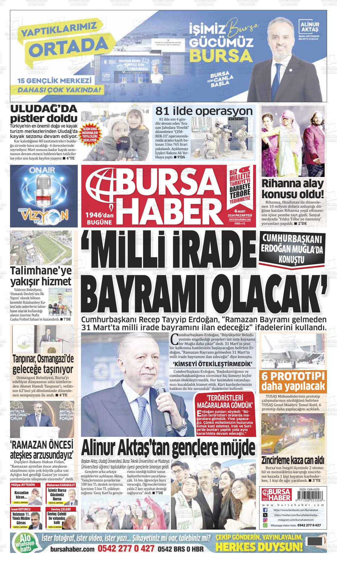 04 Mart 2024 Bursa Haber Gazete Manşeti