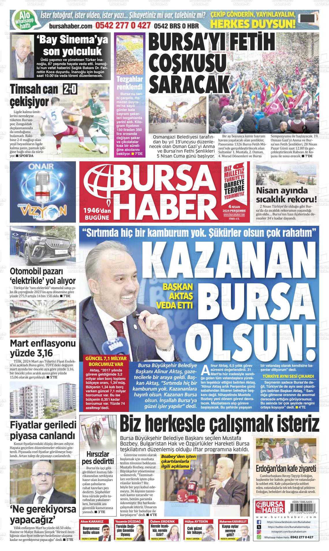 04 Nisan 2024 Bursa Haber Gazete Manşeti