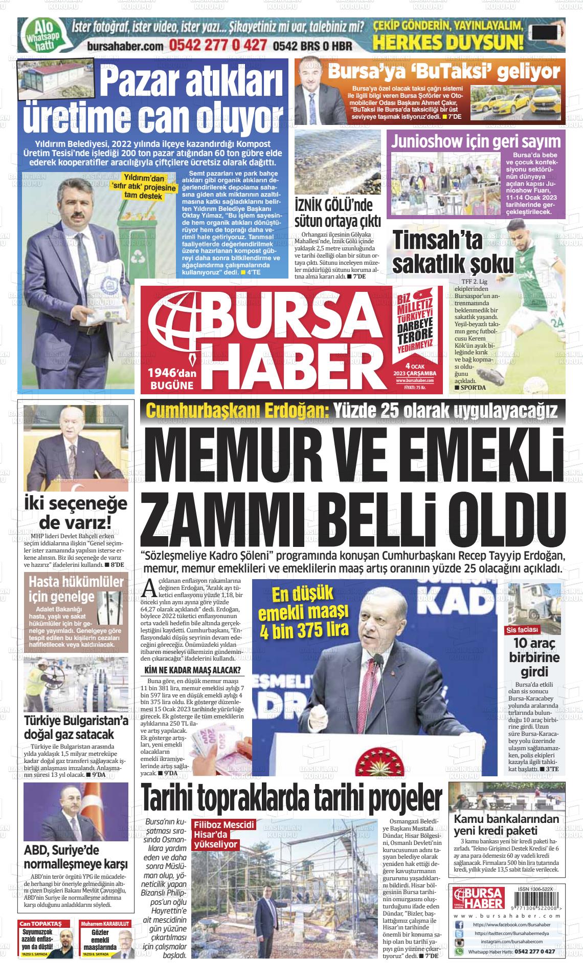 04 Ocak 2023 Bursa Haber Gazete Manşeti