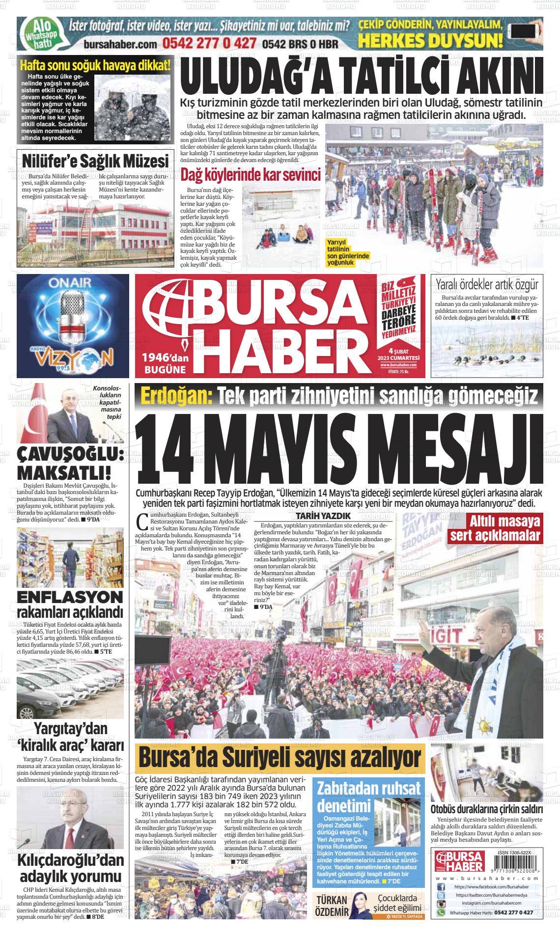 04 Şubat 2023 Bursa Haber Gazete Manşeti