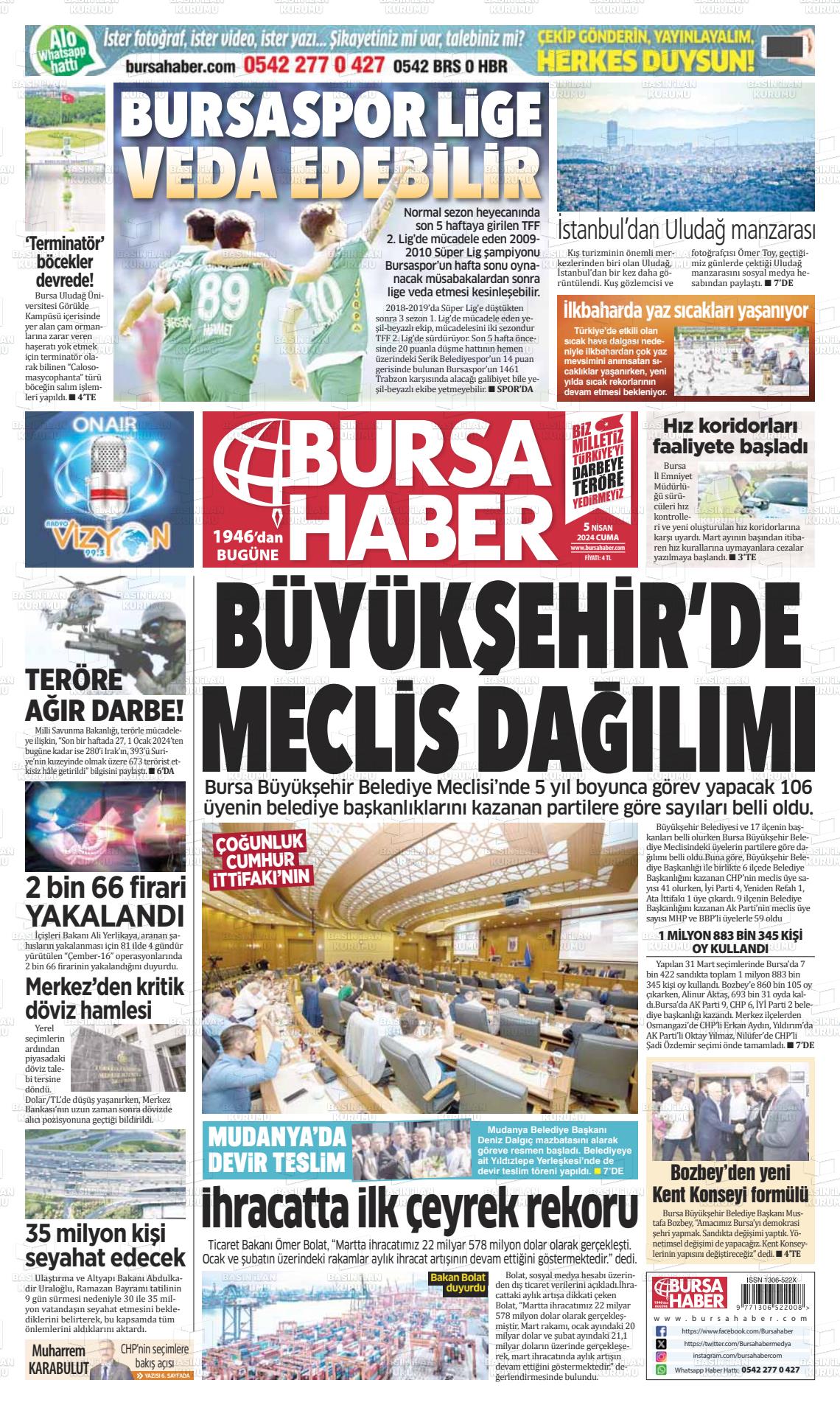 05 Nisan 2024 Bursa Haber Gazete Manşeti