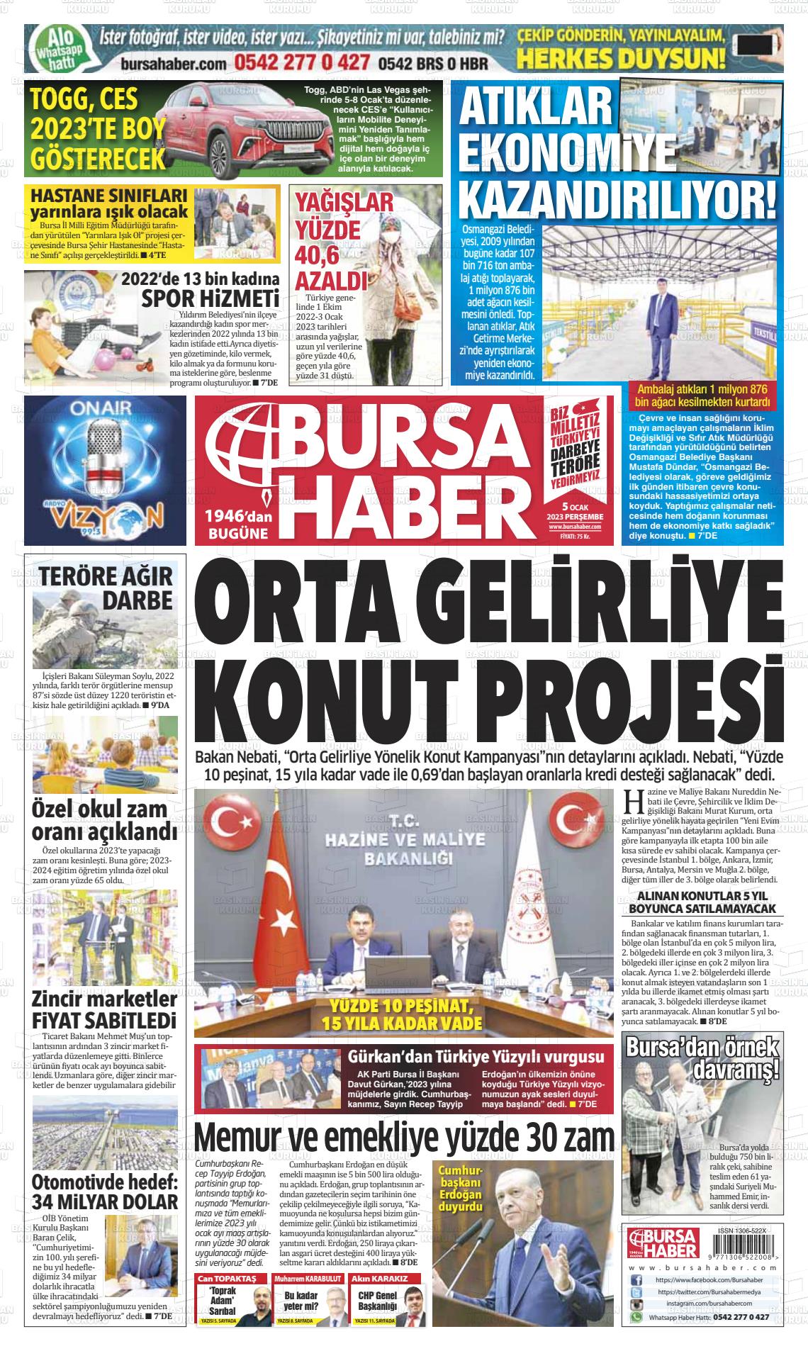 05 Ocak 2023 Bursa Haber Gazete Manşeti