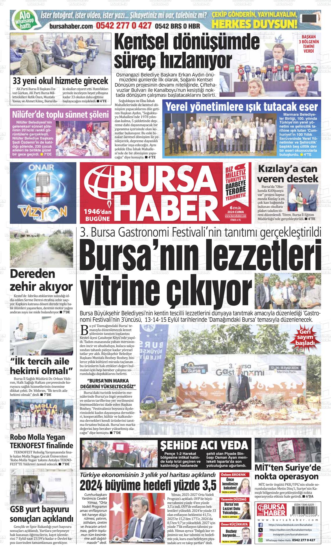 06 Eylül 2024 Bursa Haber Gazete Manşeti