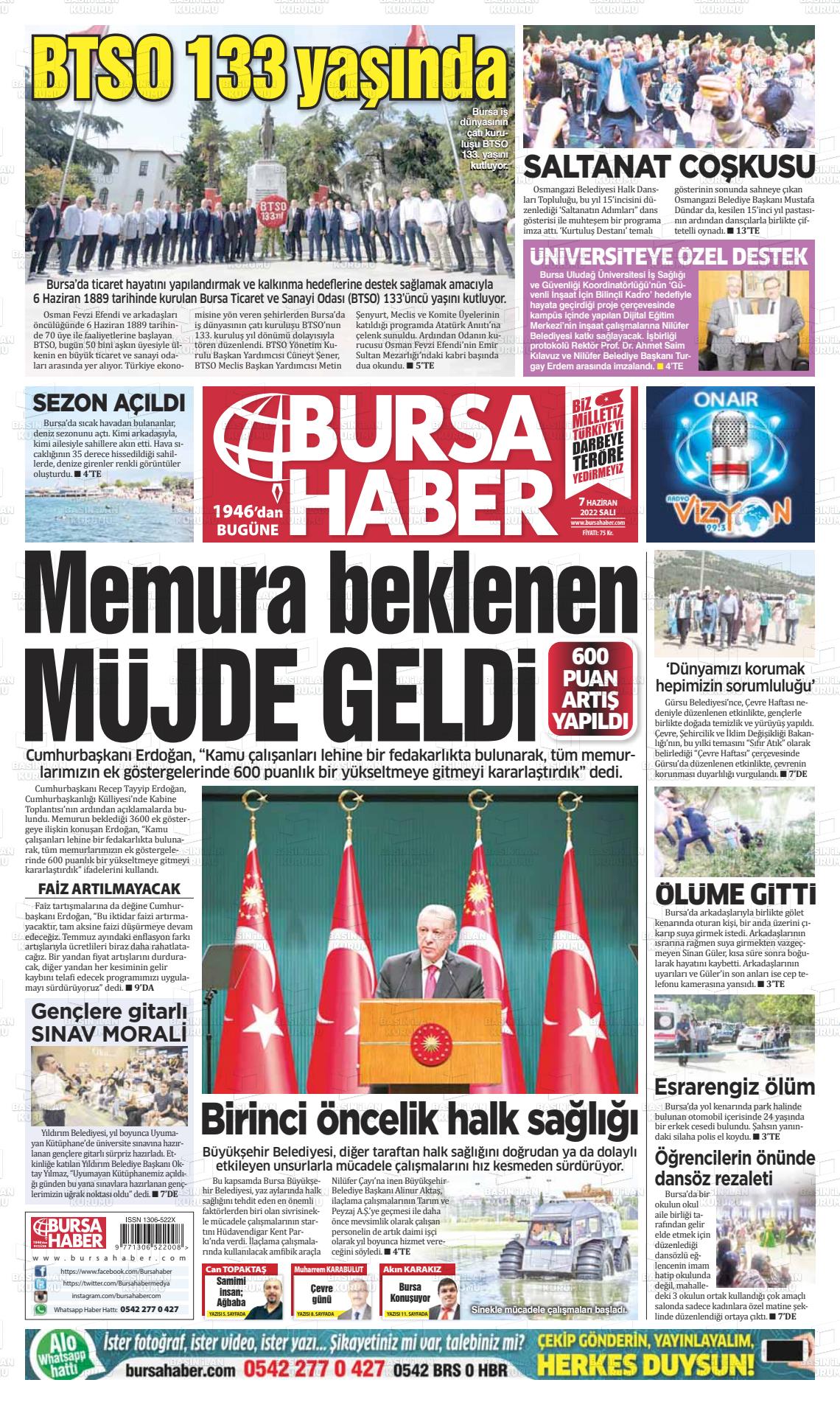 07 Haziran 2022 Bursa Haber Gazete Manşeti