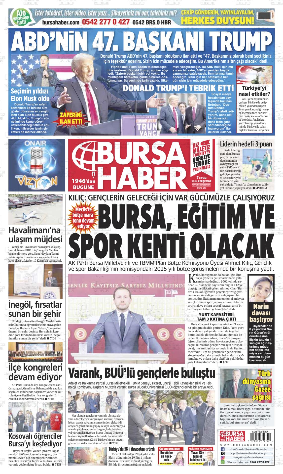 07 Kasım 2024 Bursa Haber Gazete Manşeti