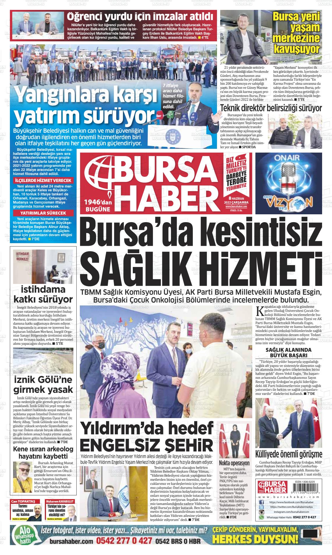 08 Haziran 2022 Bursa Haber Gazete Manşeti