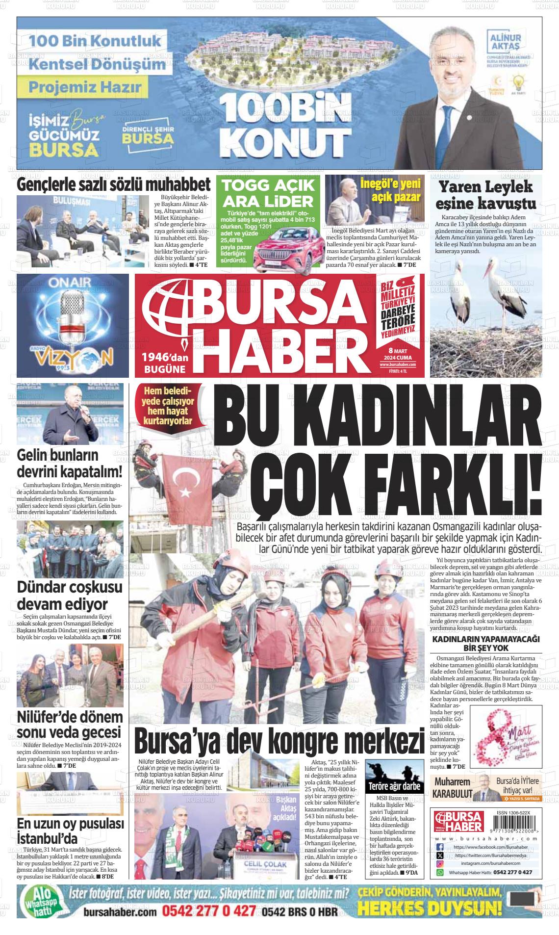 08 Mart 2024 Bursa Haber Gazete Manşeti