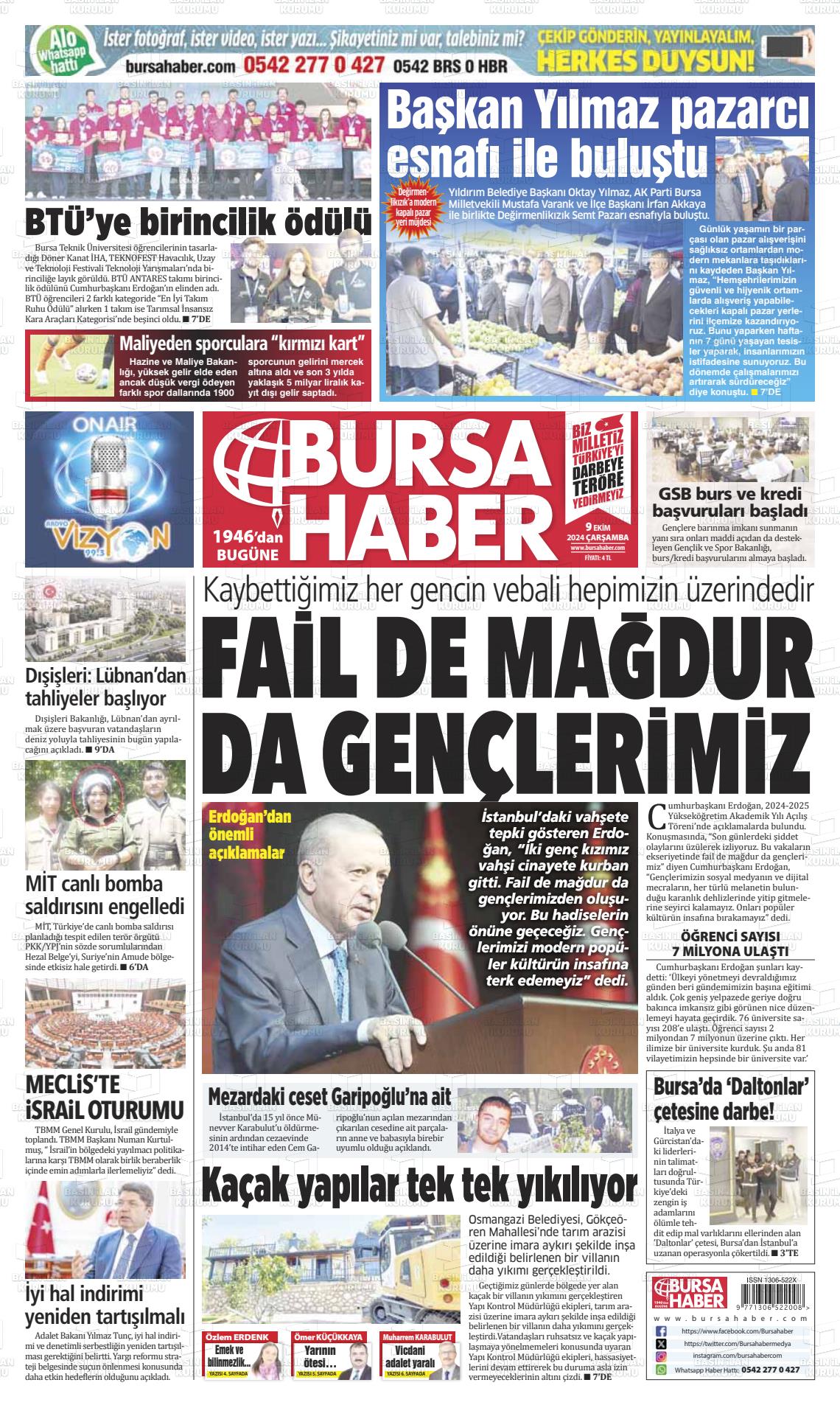 09 Ekim 2024 Bursa Haber Gazete Manşeti