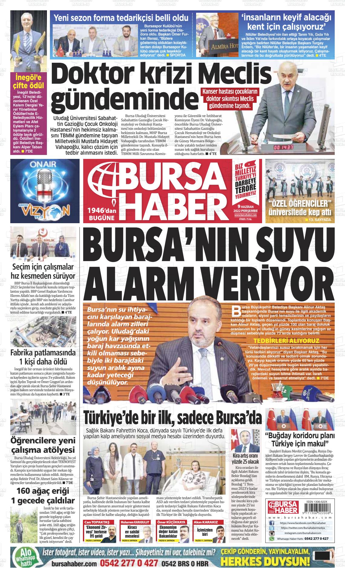 09 Haziran 2022 Bursa Haber Gazete Manşeti