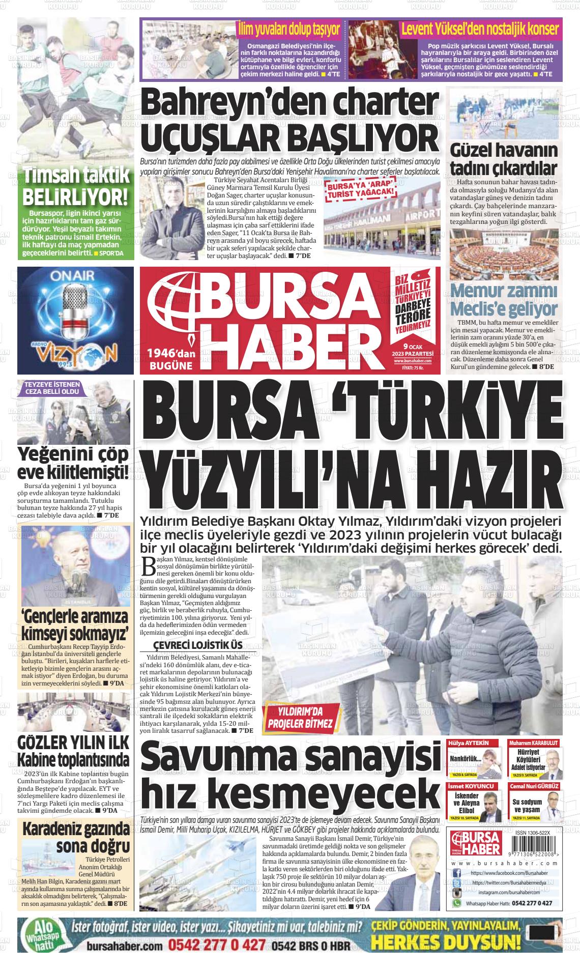 09 Ocak 2023 Bursa Haber Gazete Manşeti