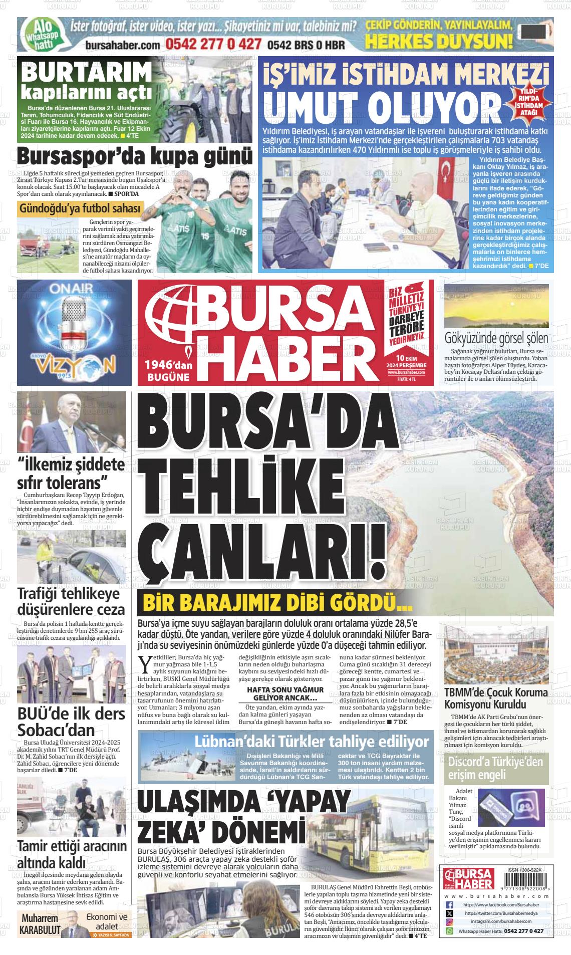 10 Ekim 2024 Bursa Haber Gazete Manşeti