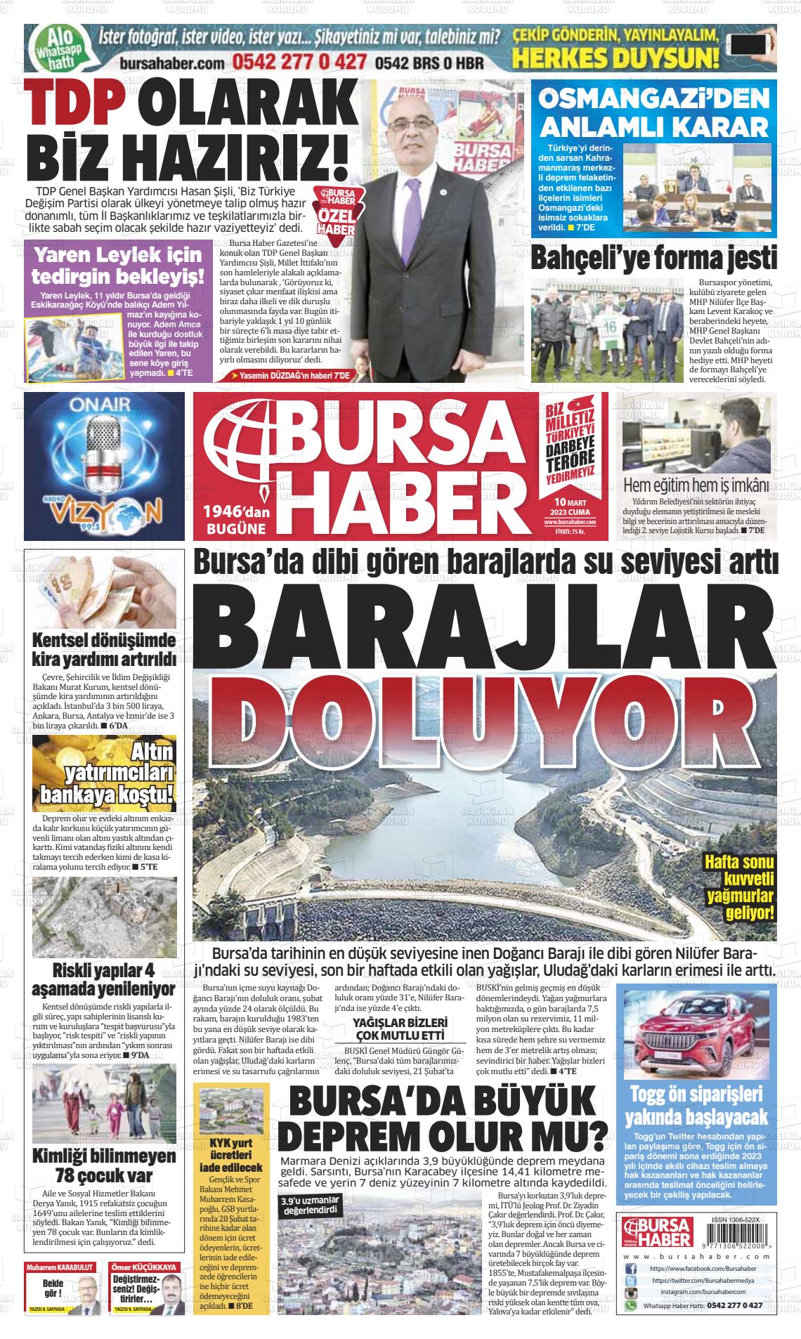 10 Mart 2023 Bursa Haber Gazete Manşeti