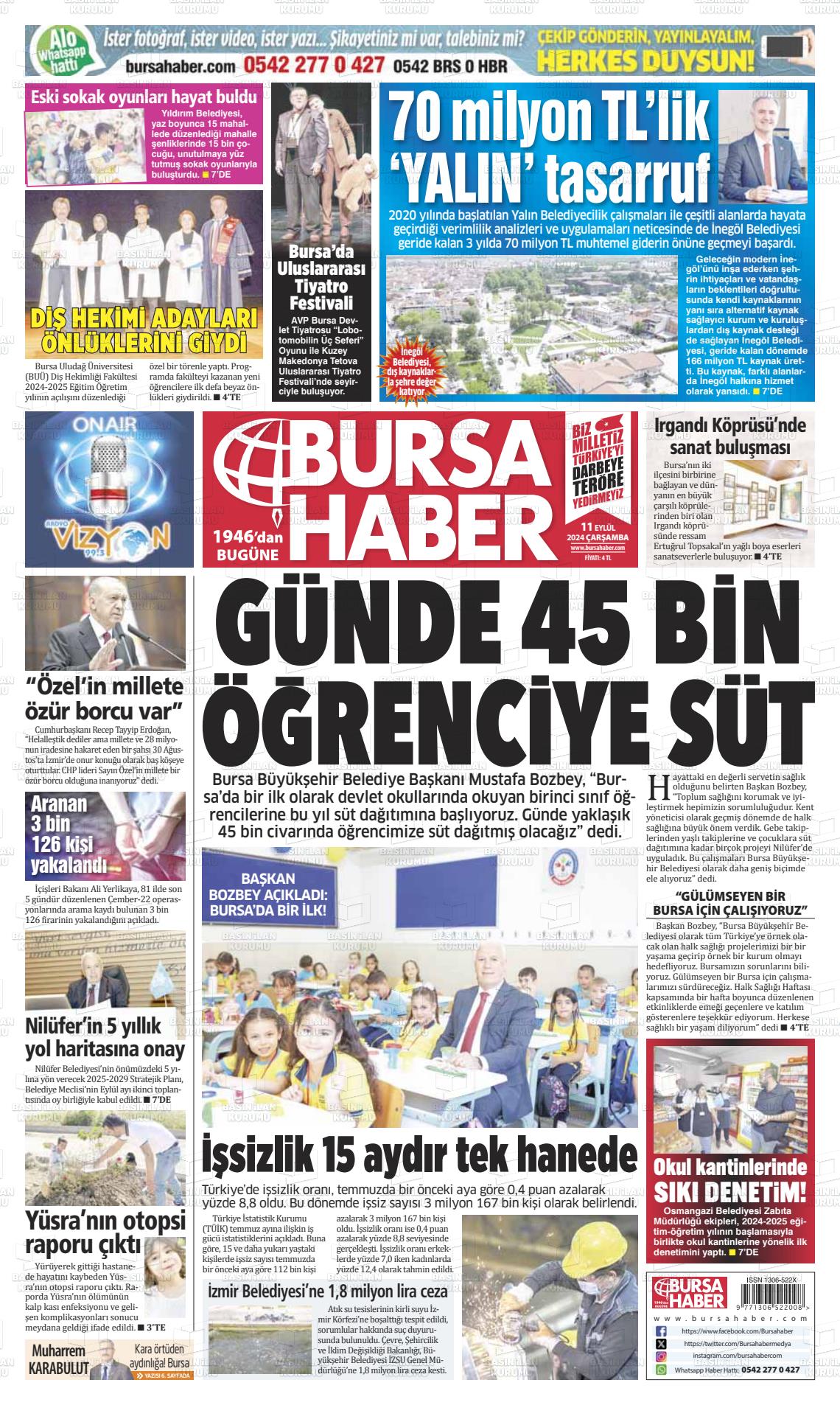 11 Eylül 2024 Bursa Haber Gazete Manşeti