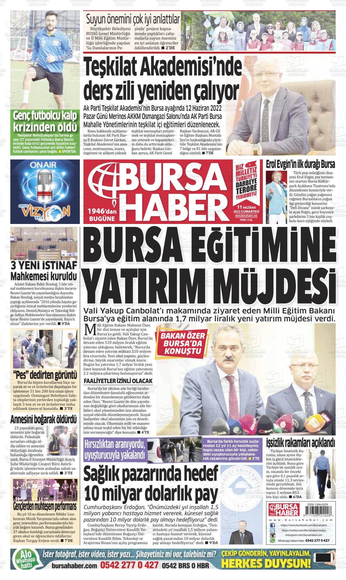 11 Haziran 2022 Bursa Haber Gazete Manşeti