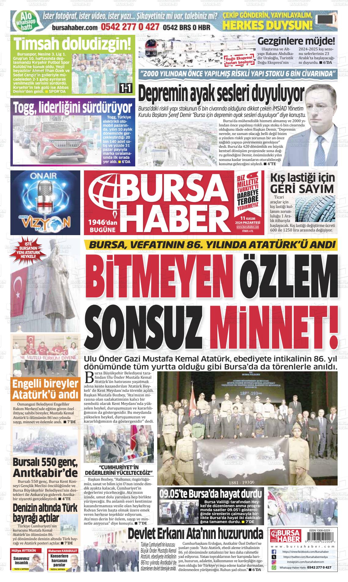 11 Kasım 2024 Bursa Haber Gazete Manşeti