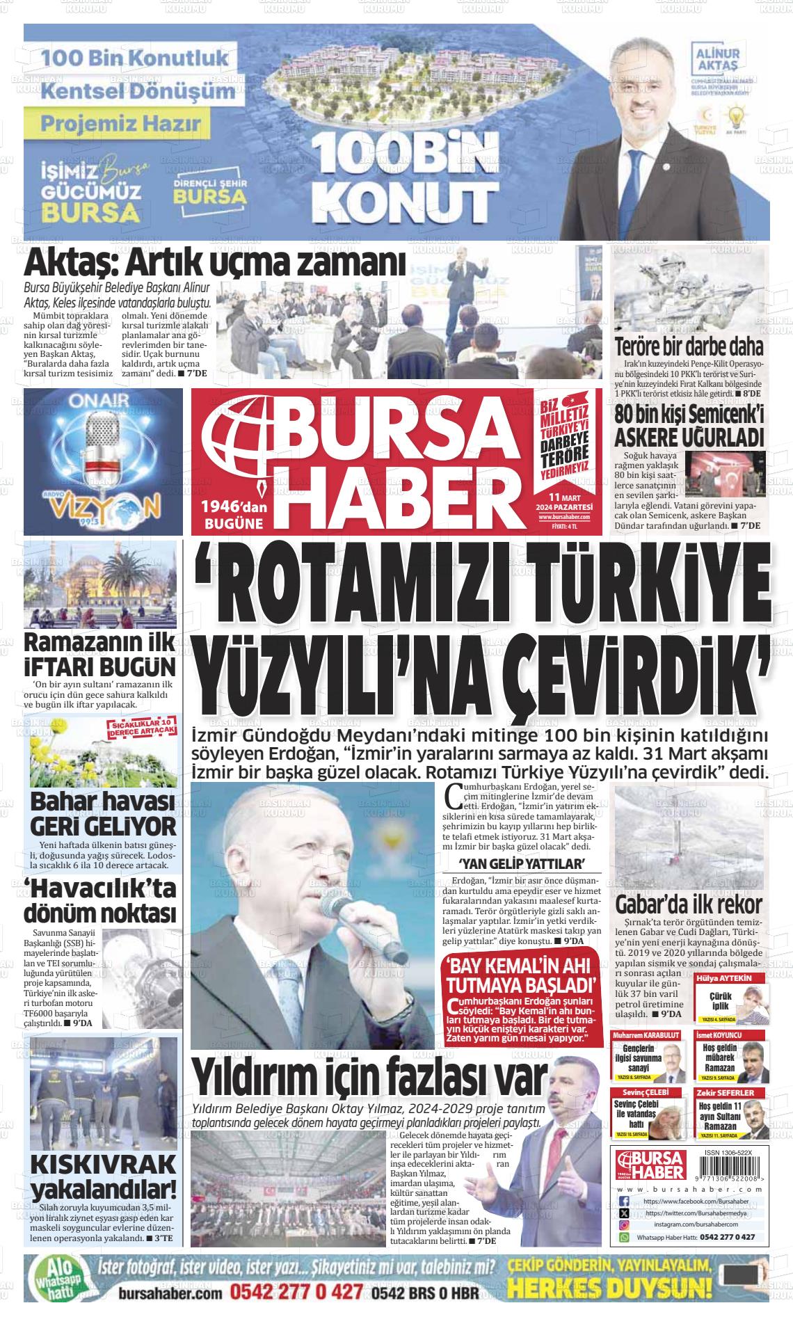 11 Mart 2024 Bursa Haber Gazete Manşeti