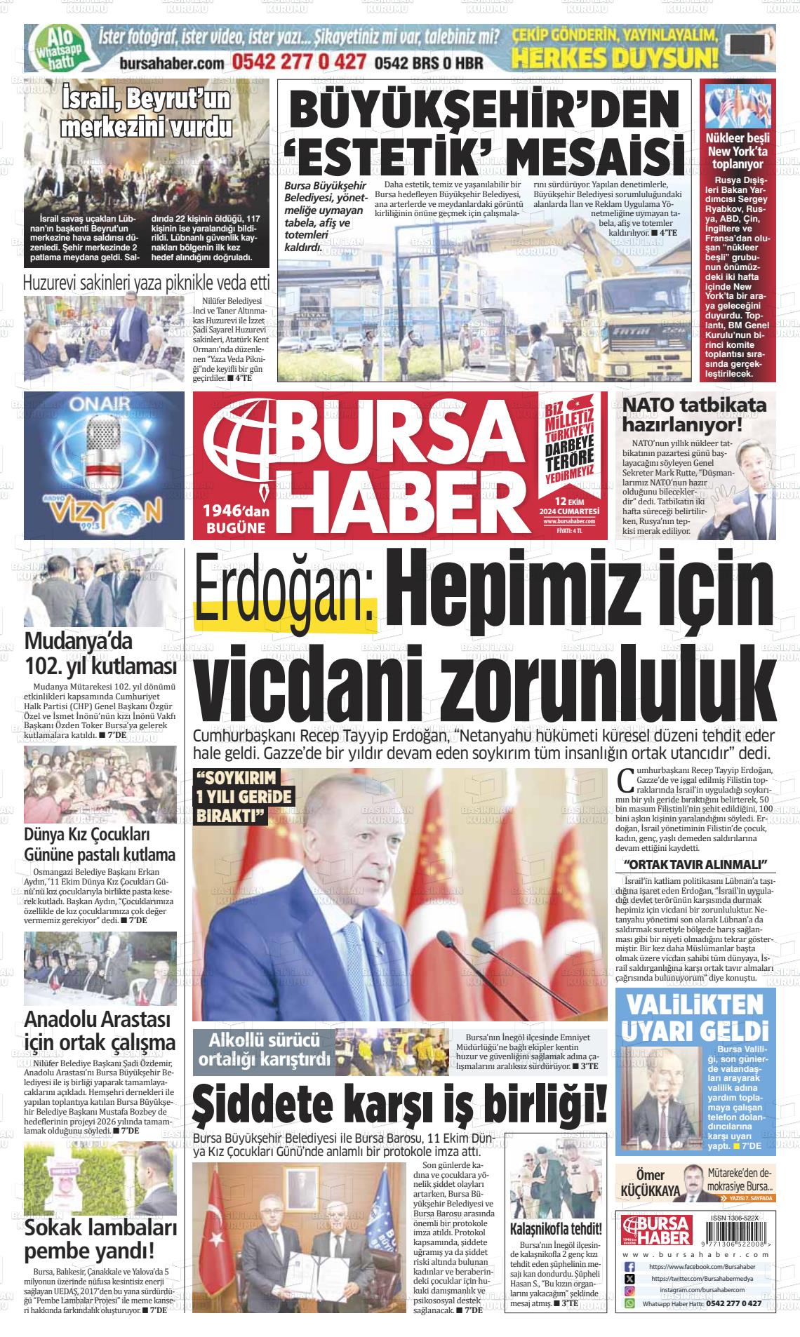 12 Ekim 2024 Bursa Haber Gazete Manşeti