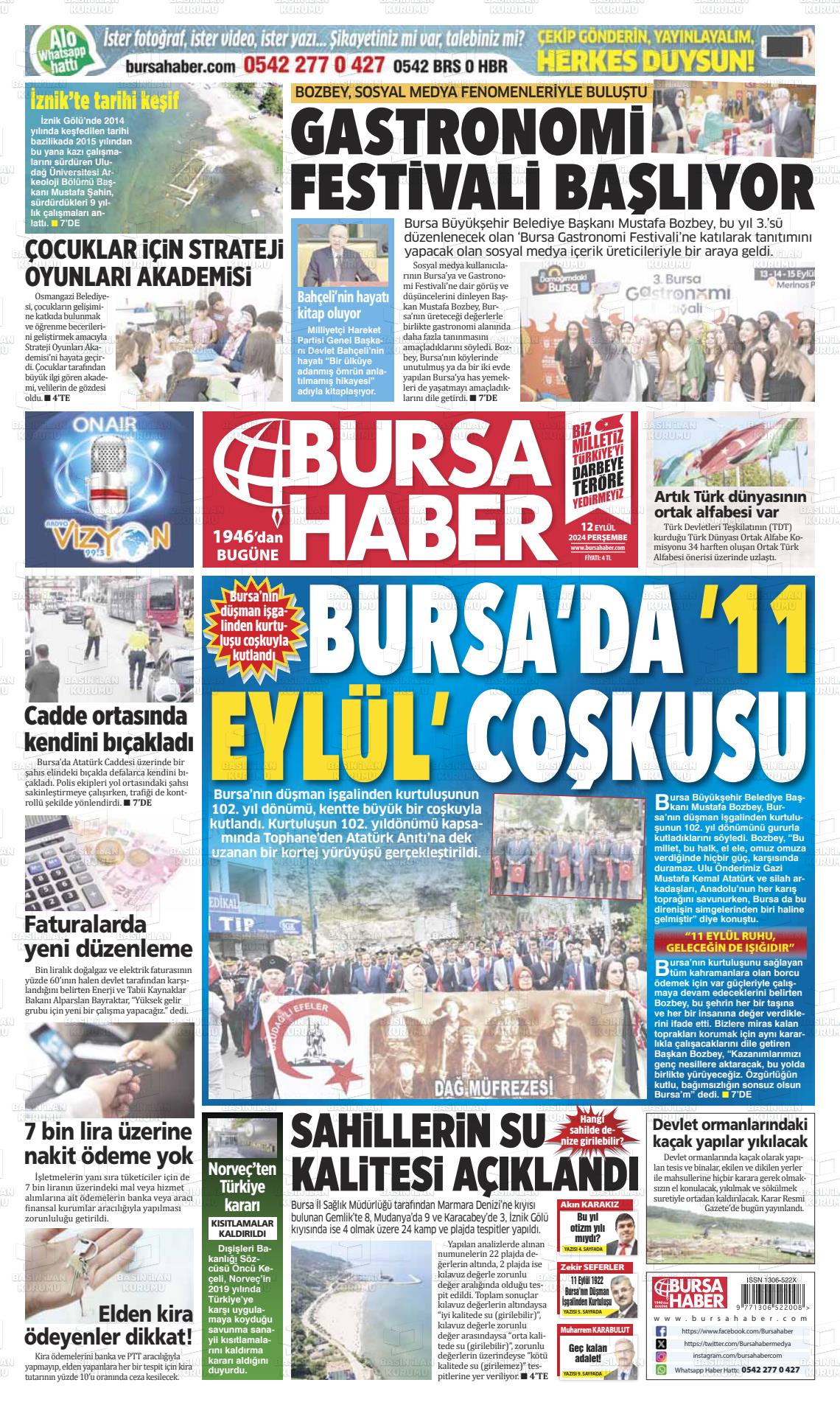 12 Eylül 2024 Bursa Haber Gazete Manşeti