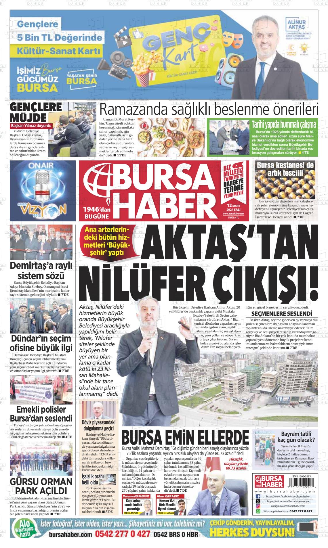 12 Mart 2024 Bursa Haber Gazete Manşeti