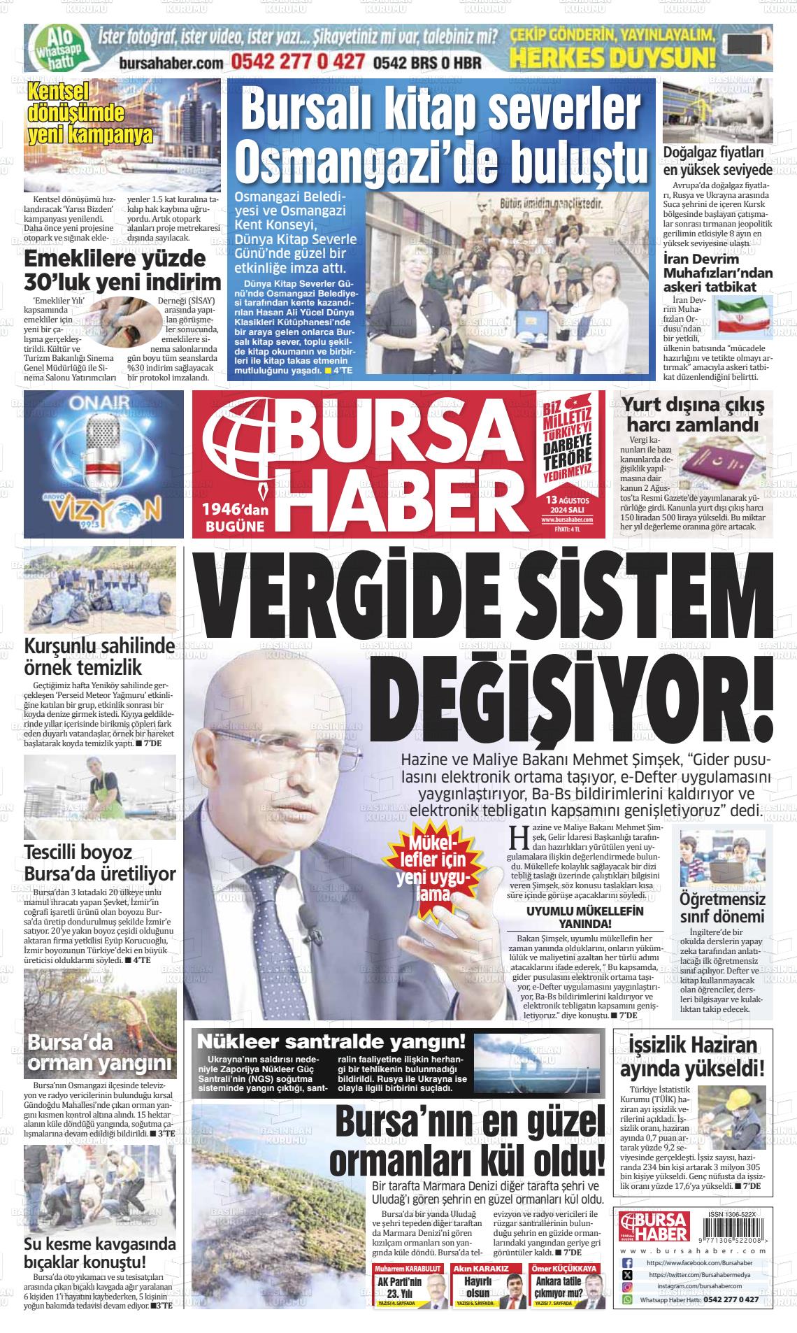 13 Ağustos 2024 Bursa Haber Gazete Manşeti