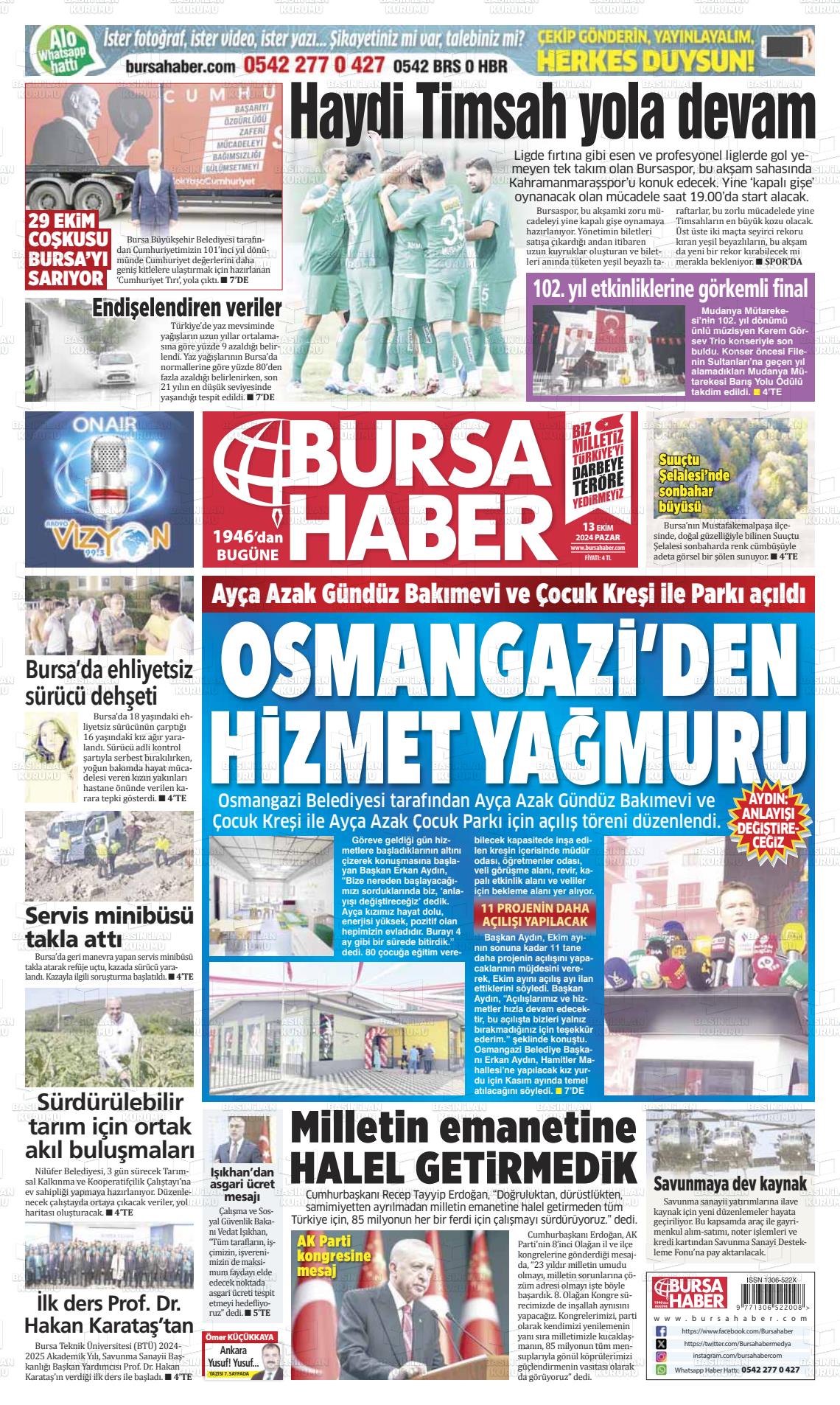 13 Ekim 2024 Bursa Haber Gazete Manşeti