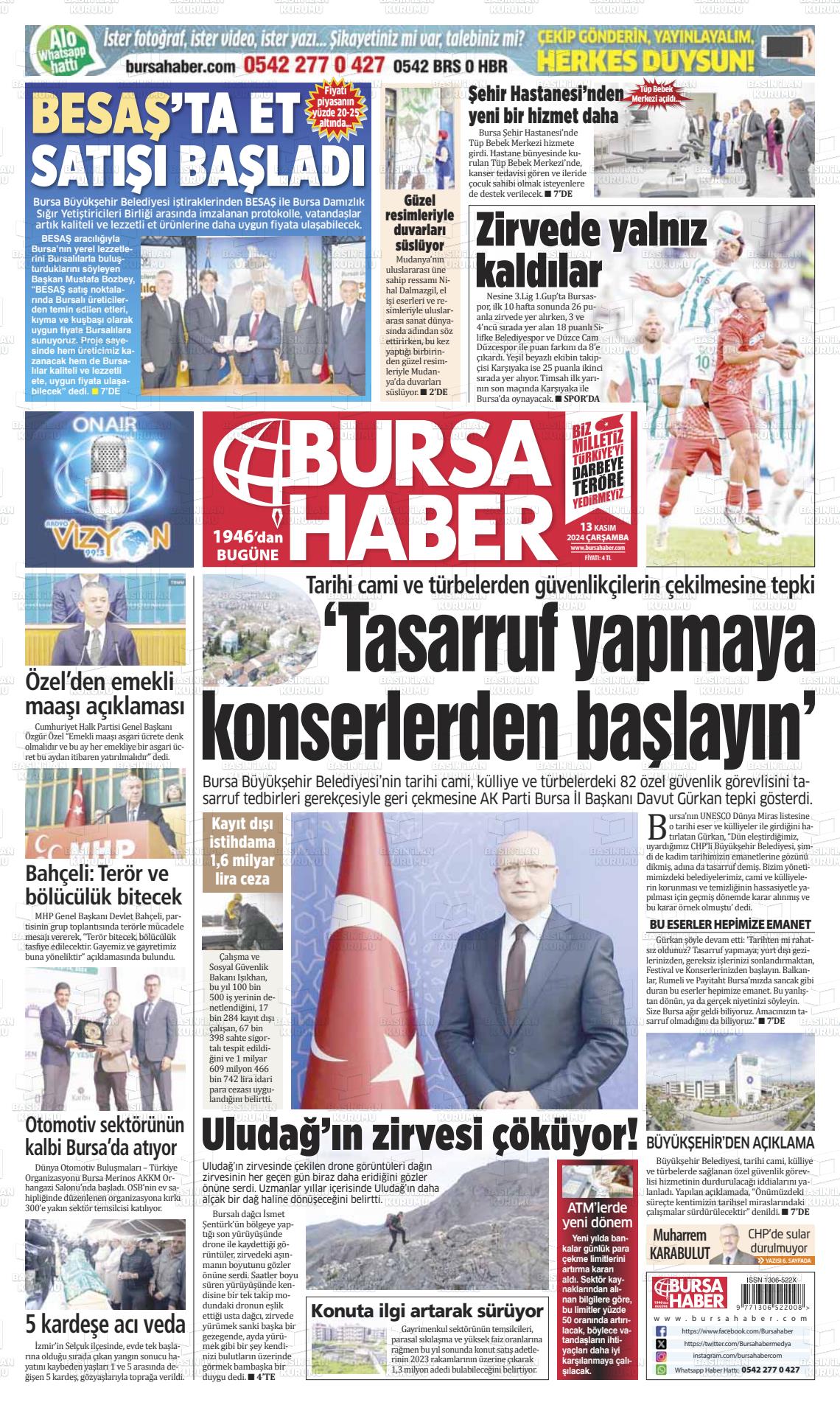 13 Kasım 2024 Bursa Haber Gazete Manşeti