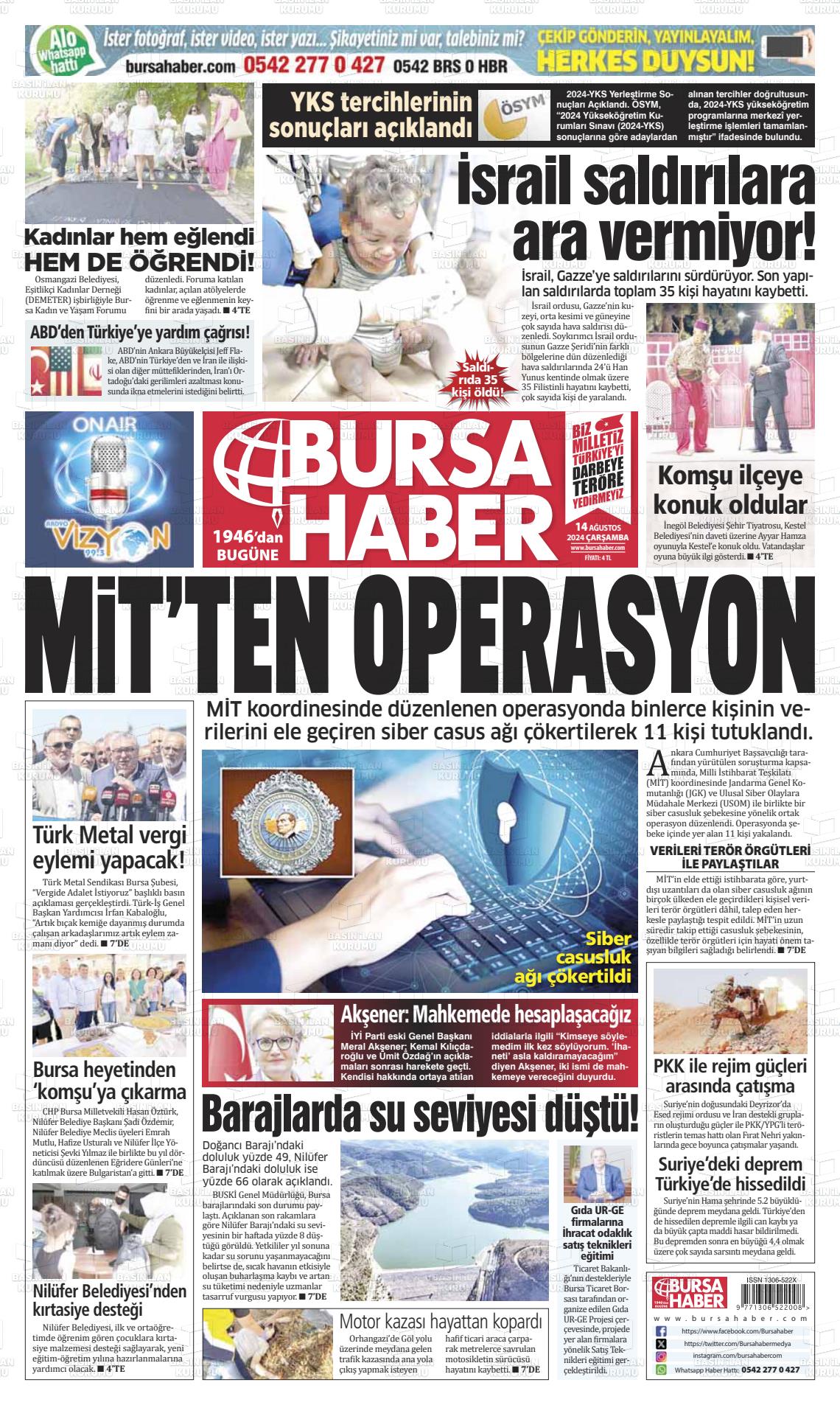 14 Ağustos 2024 Bursa Haber Gazete Manşeti