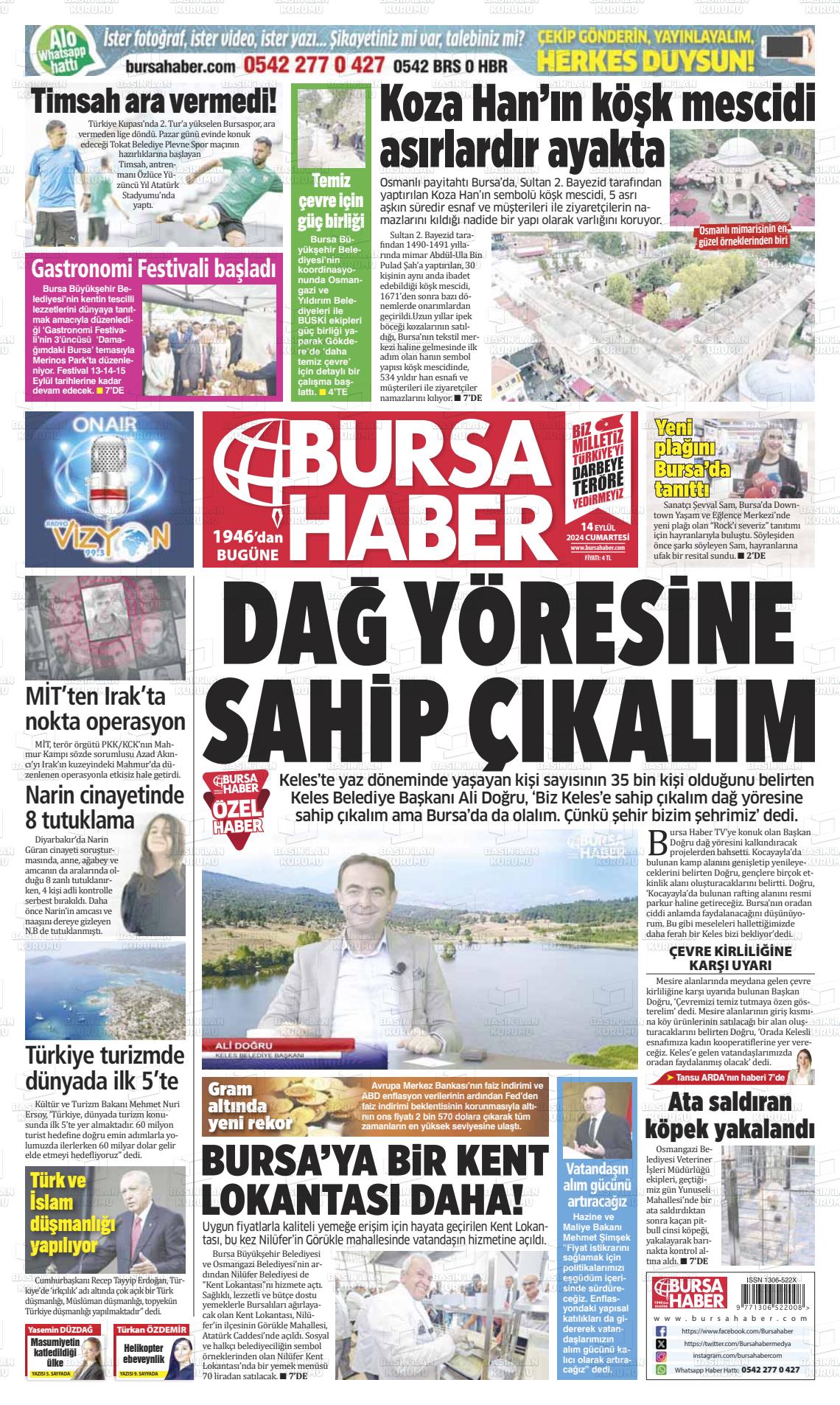 14 Eylül 2024 Bursa Haber Gazete Manşeti