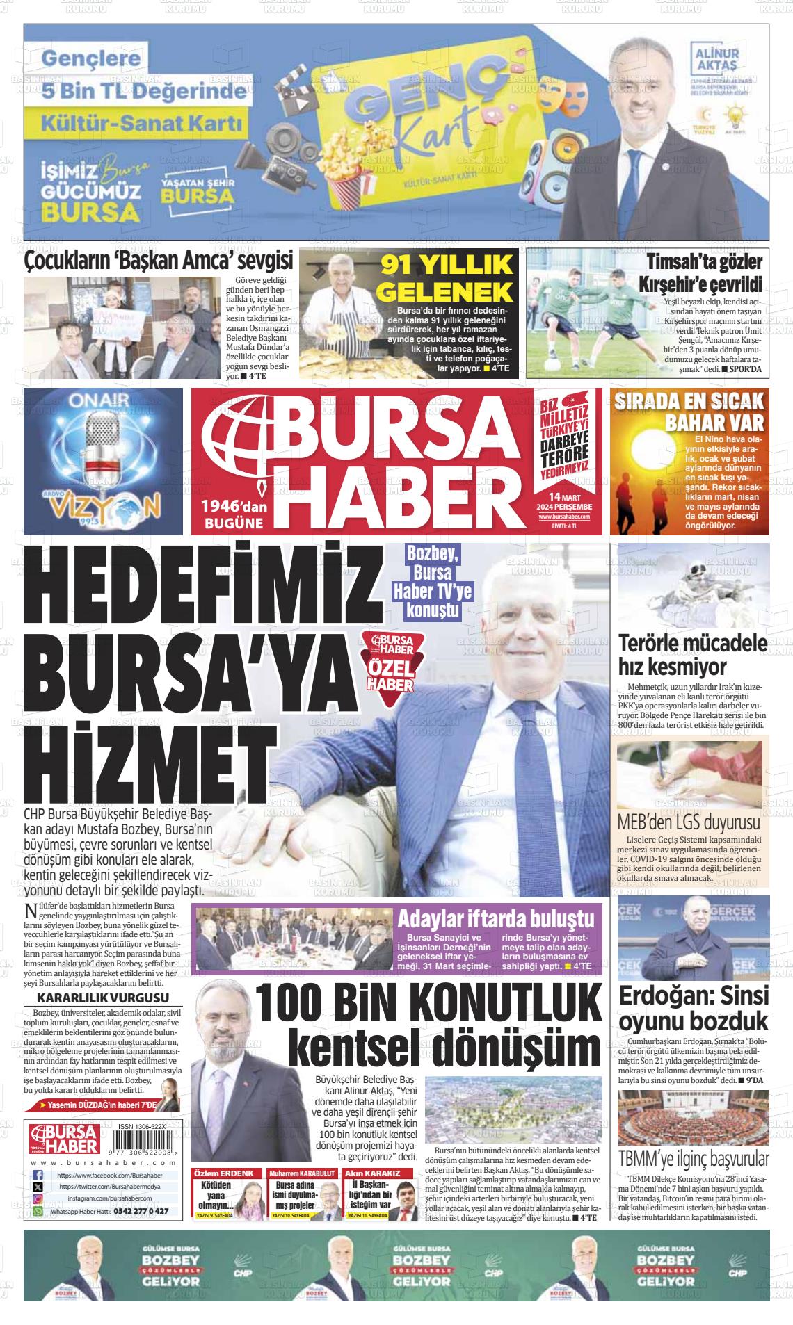 14 Mart 2024 Bursa Haber Gazete Manşeti