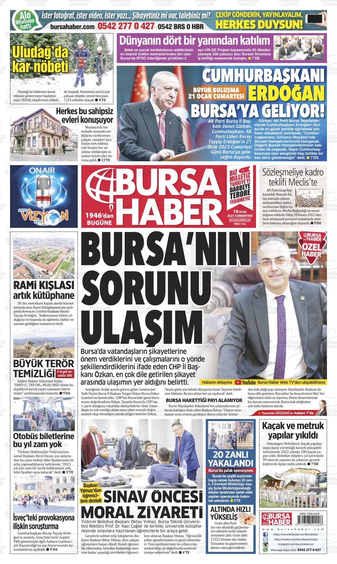 14 Ocak 2023 Bursa Haber Gazete Manşeti