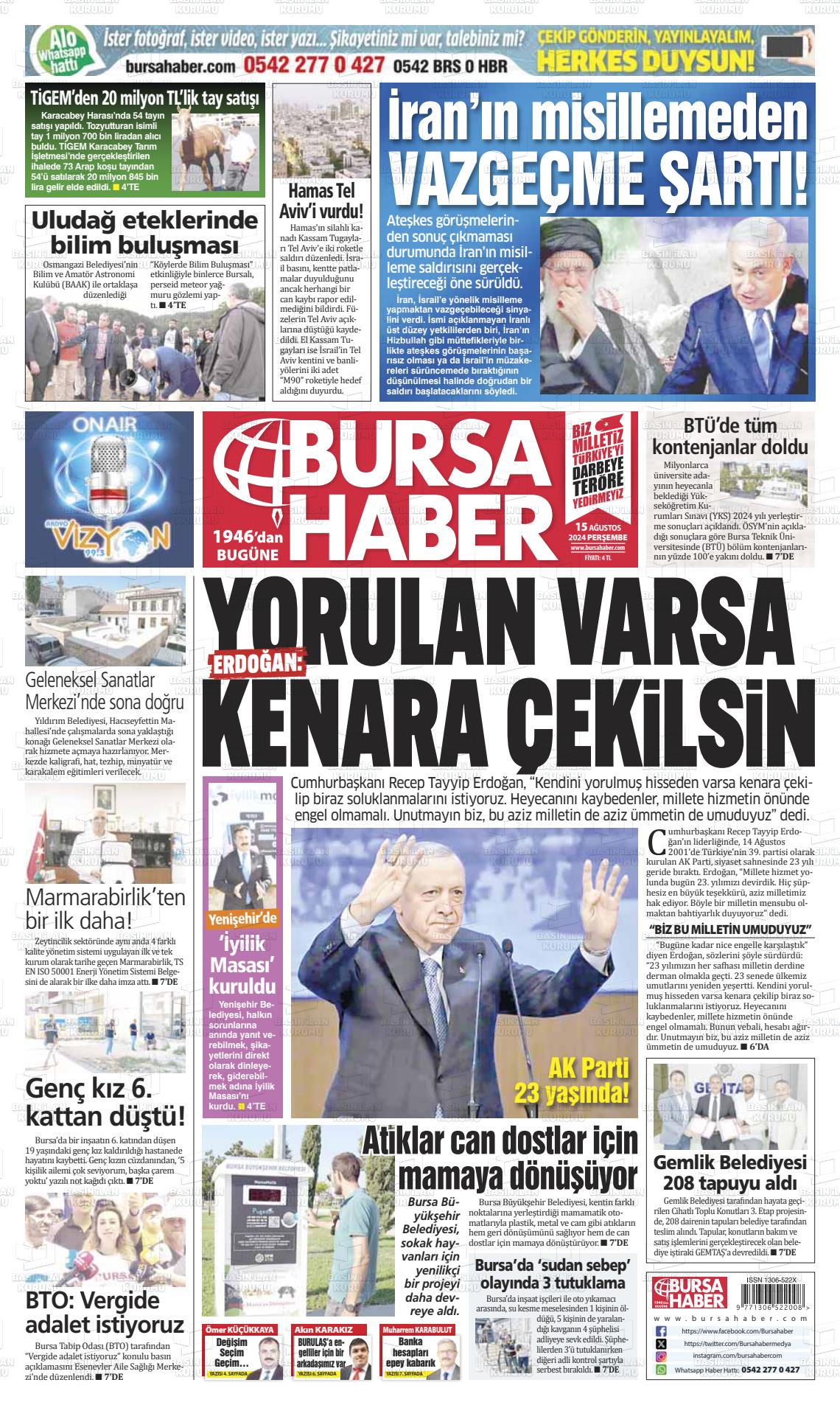 15 Ağustos 2024 Bursa Haber Gazete Manşeti