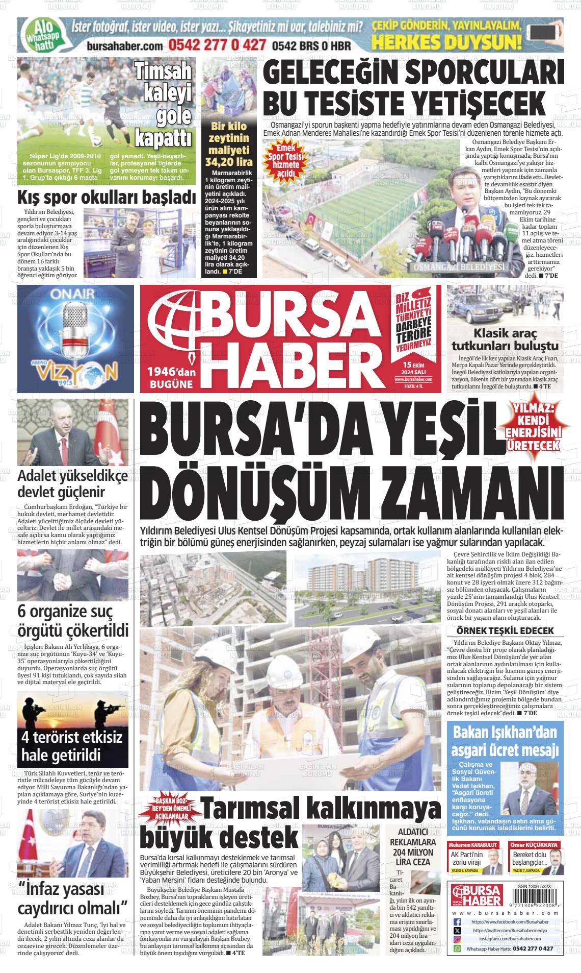 15 Ekim 2024 Bursa Haber Gazete Manşeti