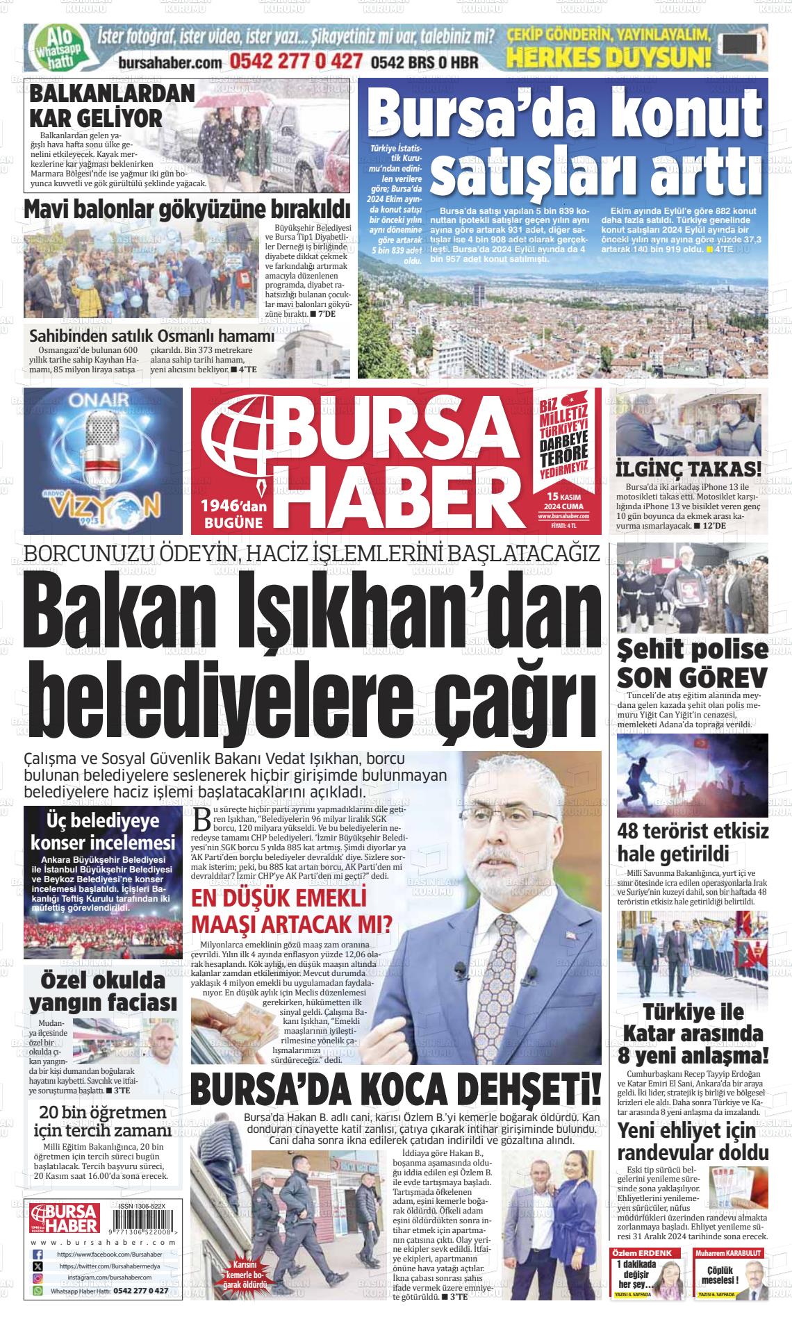 15 Kasım 2024 Bursa Haber Gazete Manşeti