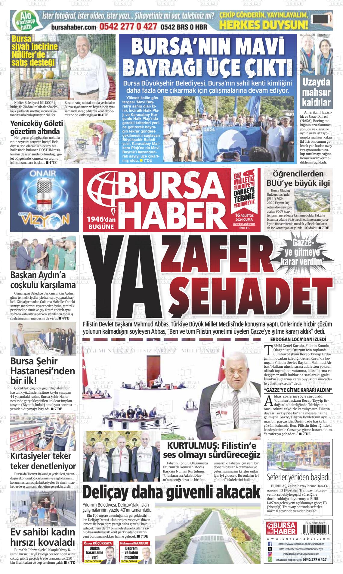 16 Ağustos 2024 Bursa Haber Gazete Manşeti