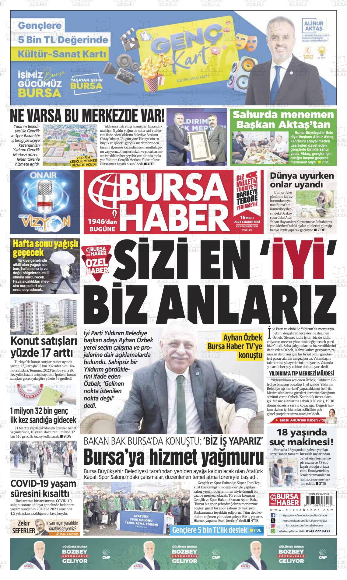 16 Mart 2024 Bursa Haber Gazete Manşeti