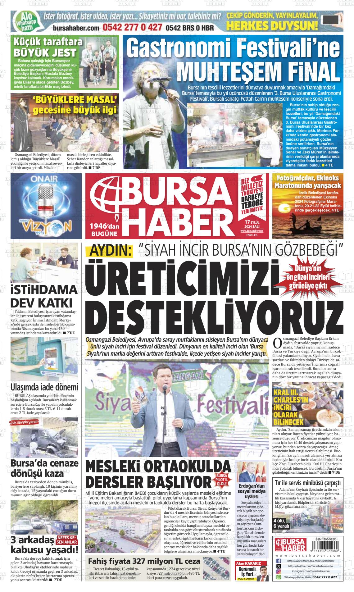 17 Eylül 2024 Bursa Haber Gazete Manşeti