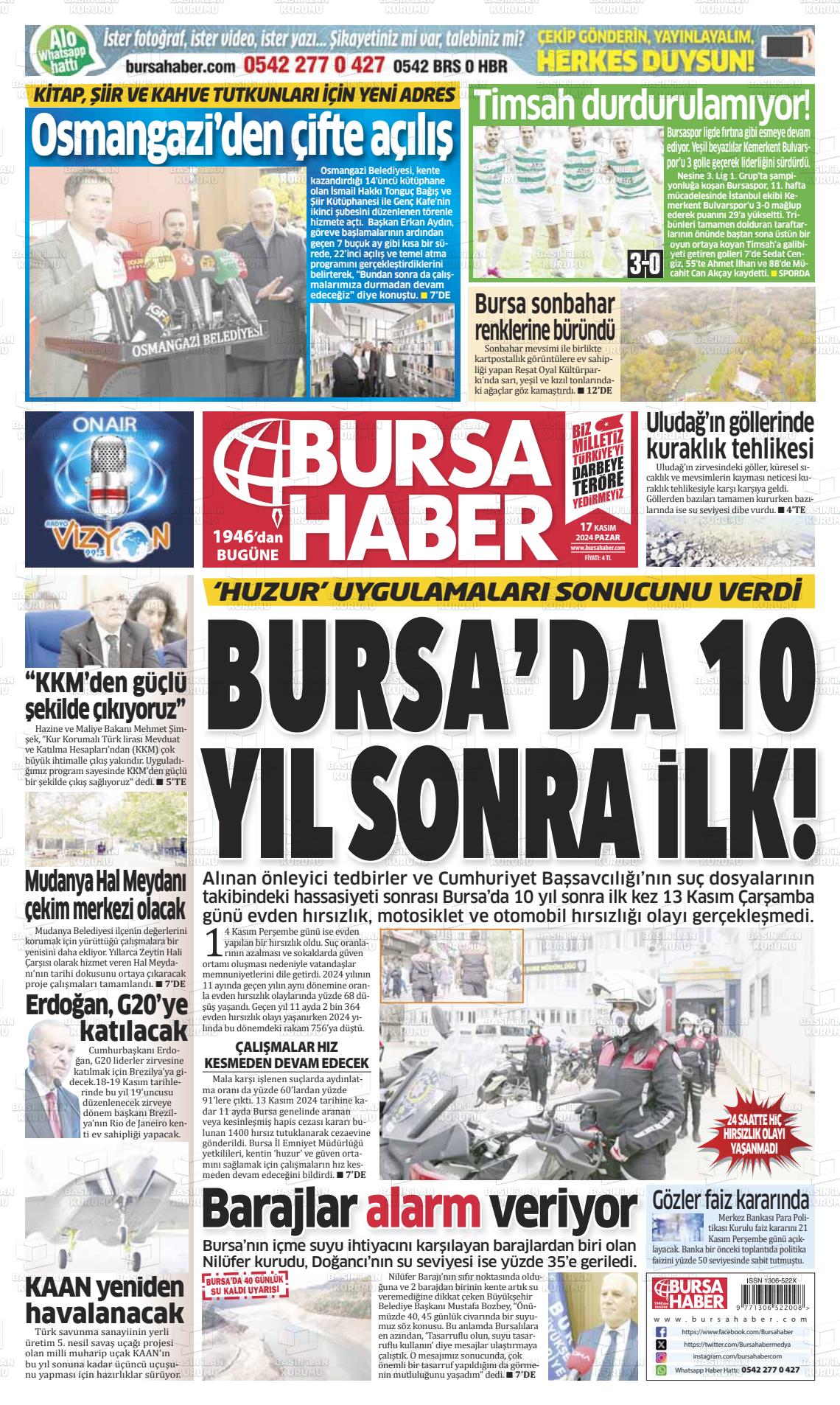 17 Kasım 2024 Bursa Haber Gazete Manşeti