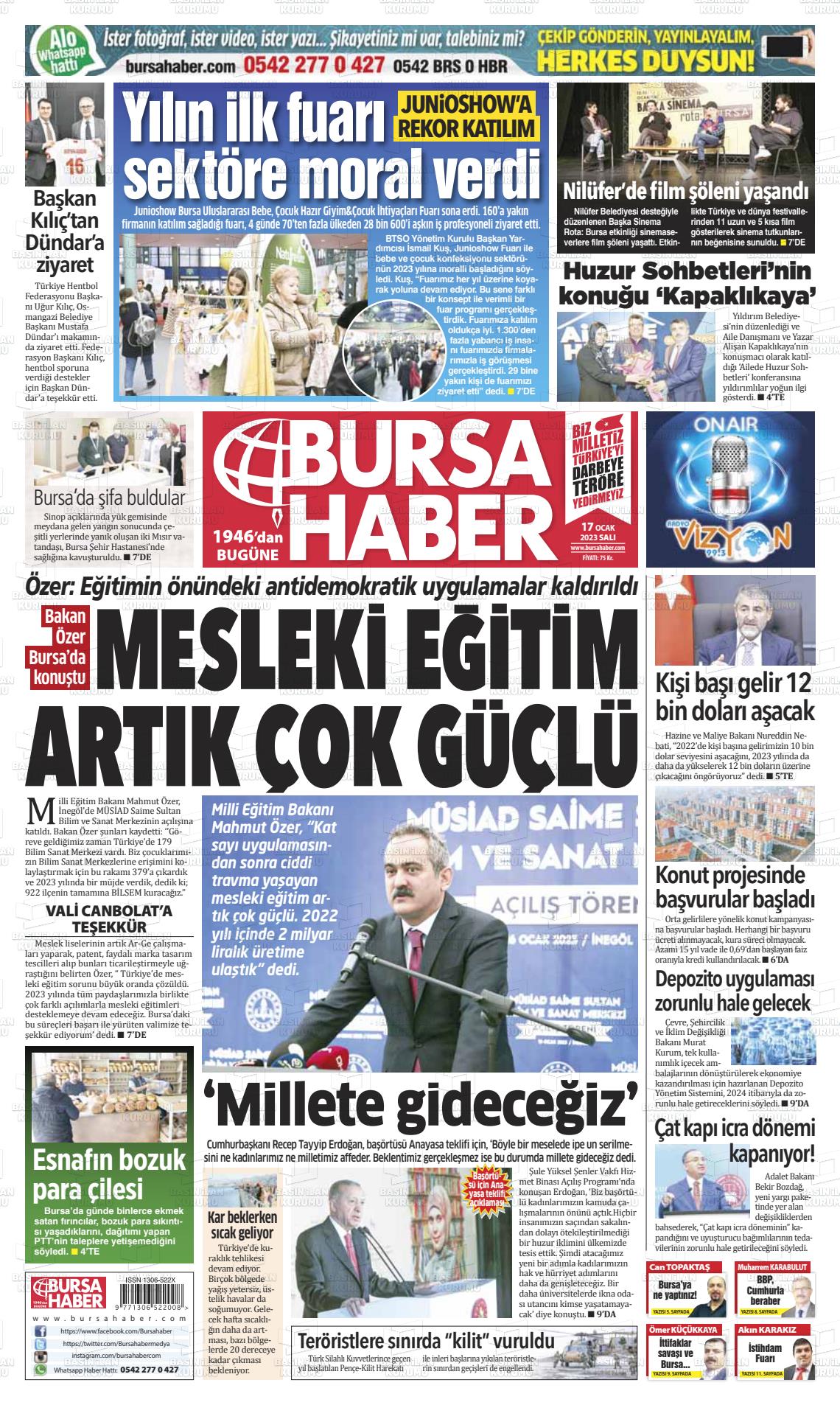 18 Ocak 2023 Bursa Haber Gazete Manşeti