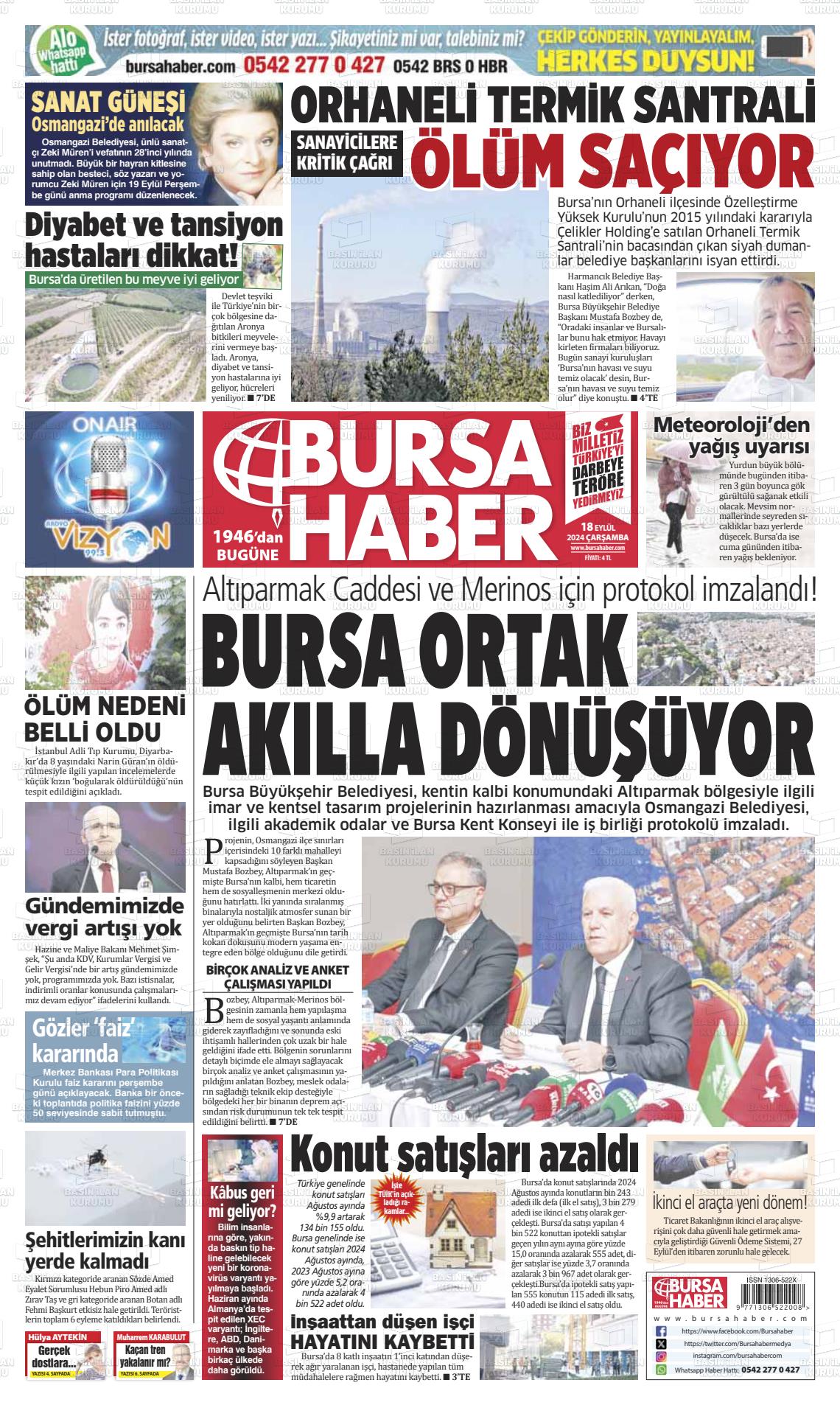 18 Eylül 2024 Bursa Haber Gazete Manşeti