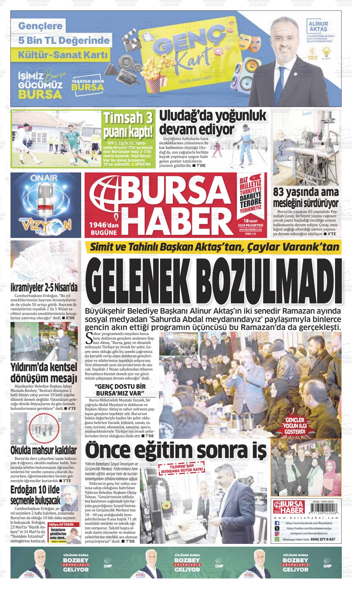 18 Mart 2024 Bursa Haber Gazete Manşeti