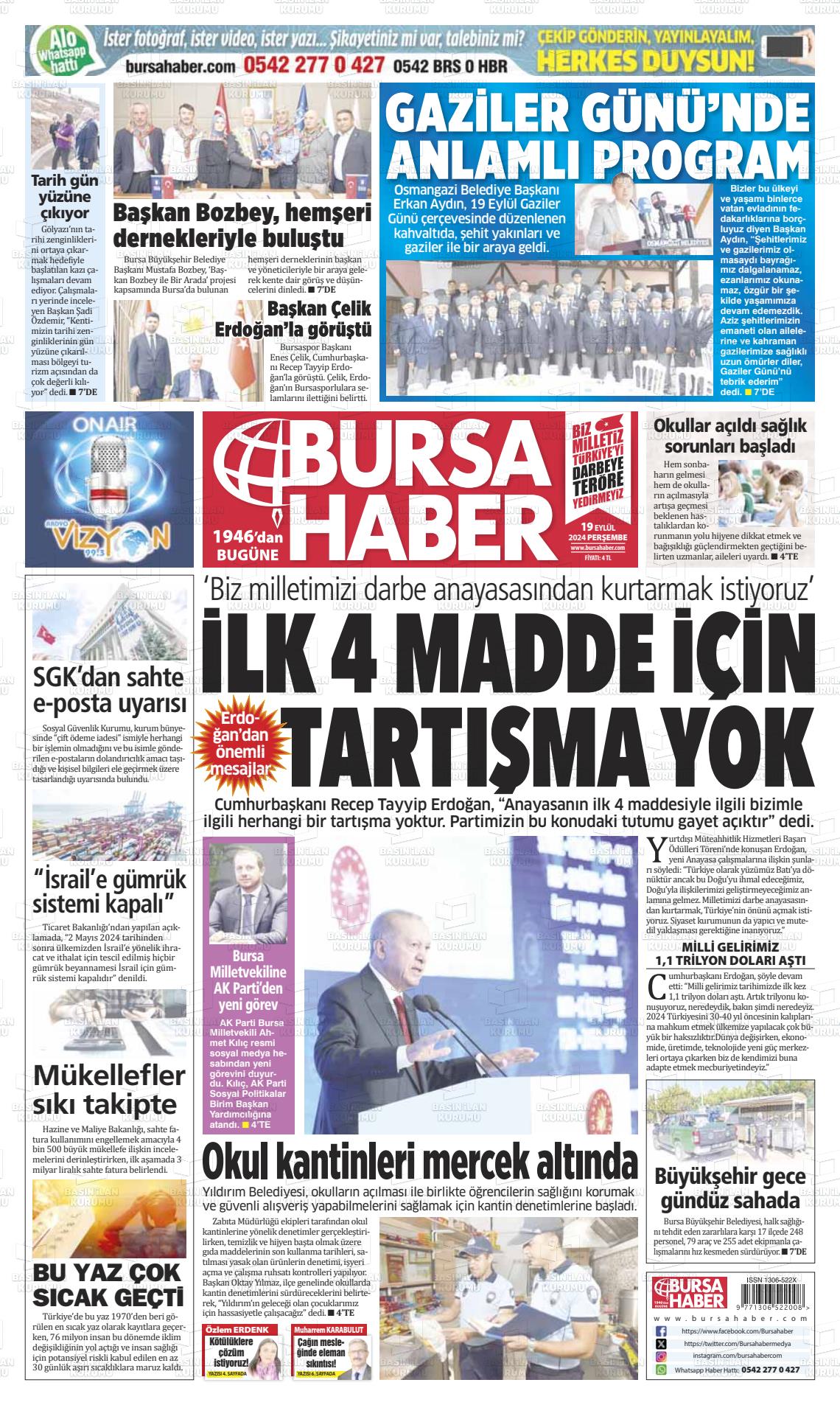 19 Eylül 2024 Bursa Haber Gazete Manşeti