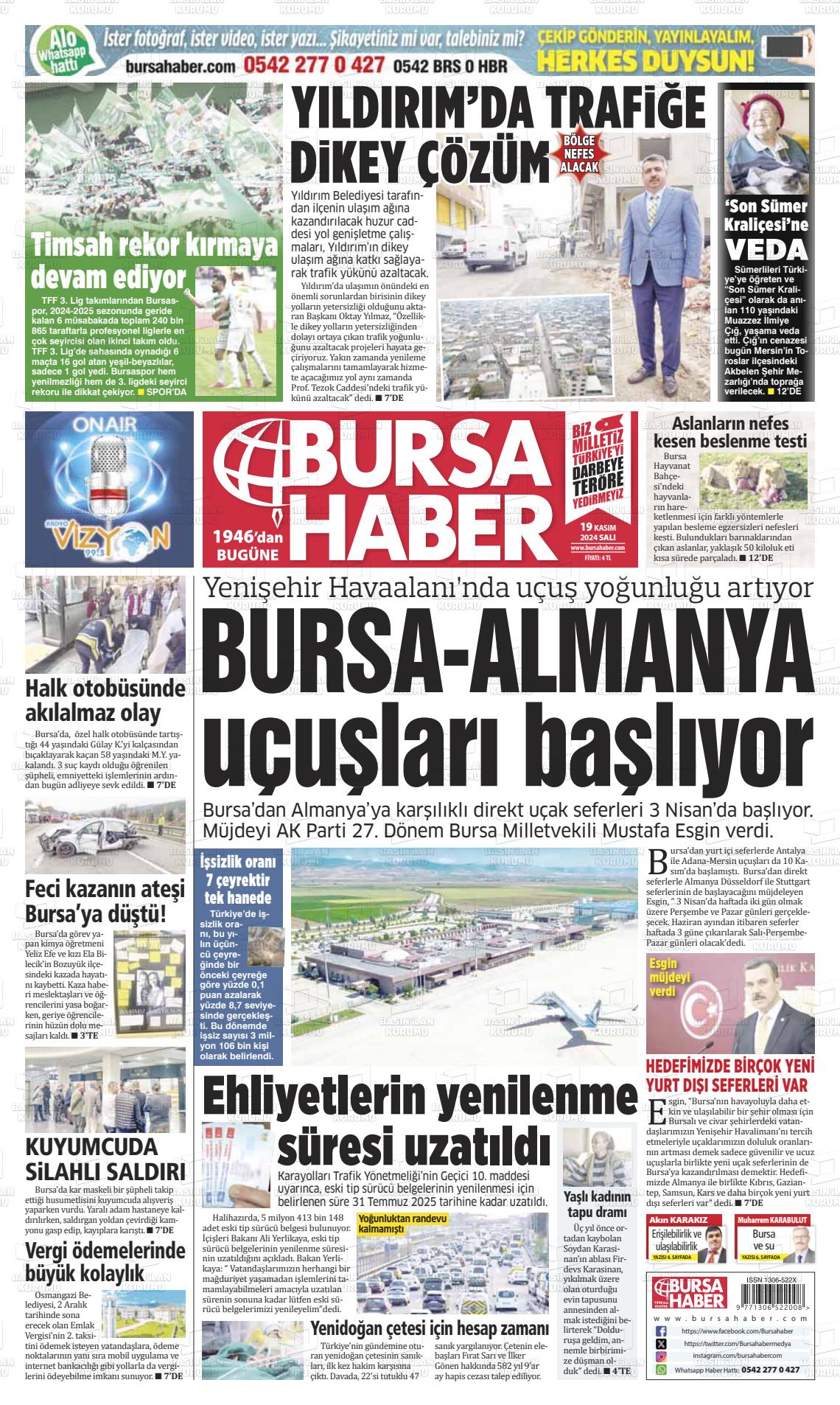 19 Kasım 2024 Bursa Haber Gazete Manşeti