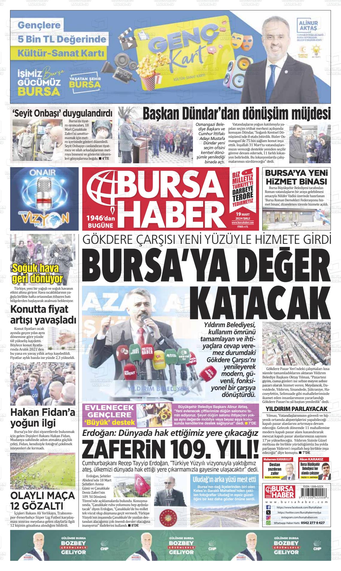 19 Mart 2024 Bursa Haber Gazete Manşeti