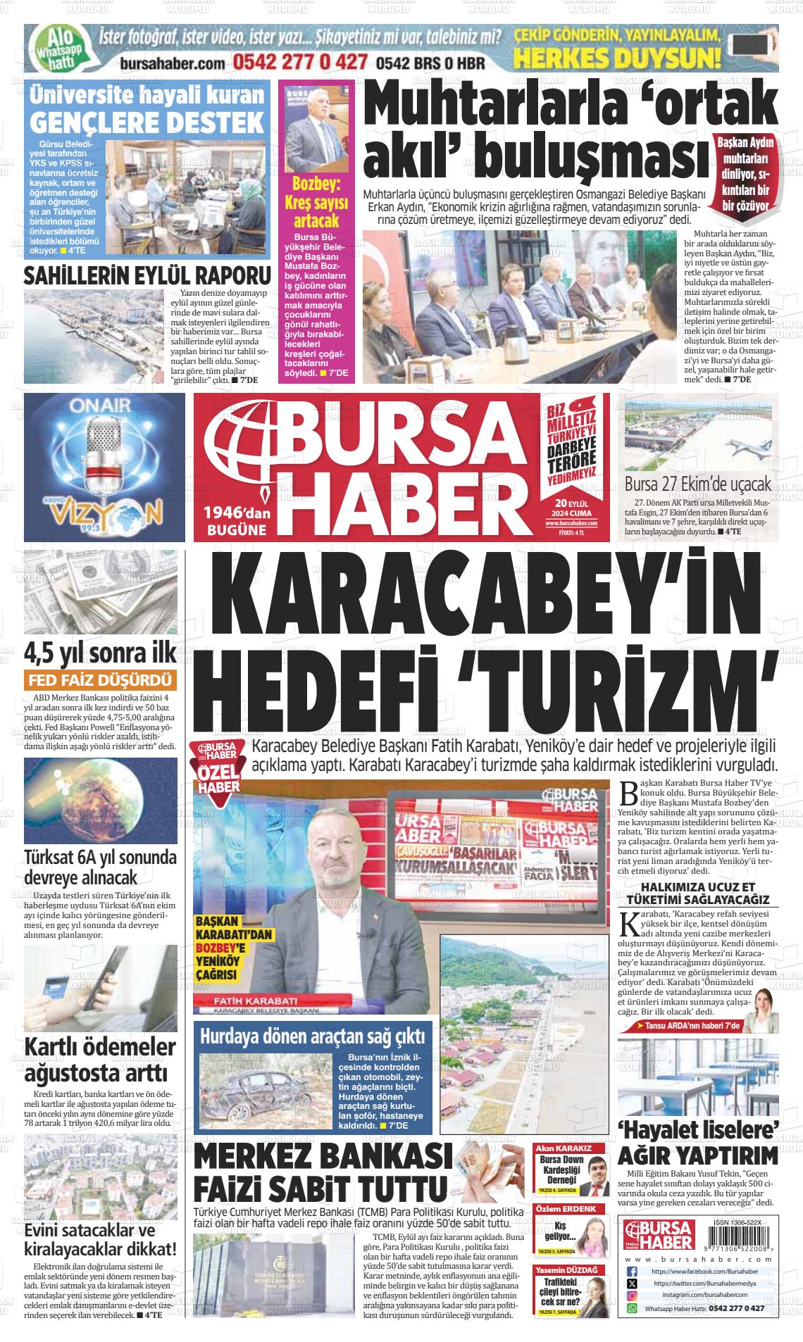 20 Eylül 2024 Bursa Haber Gazete Manşeti